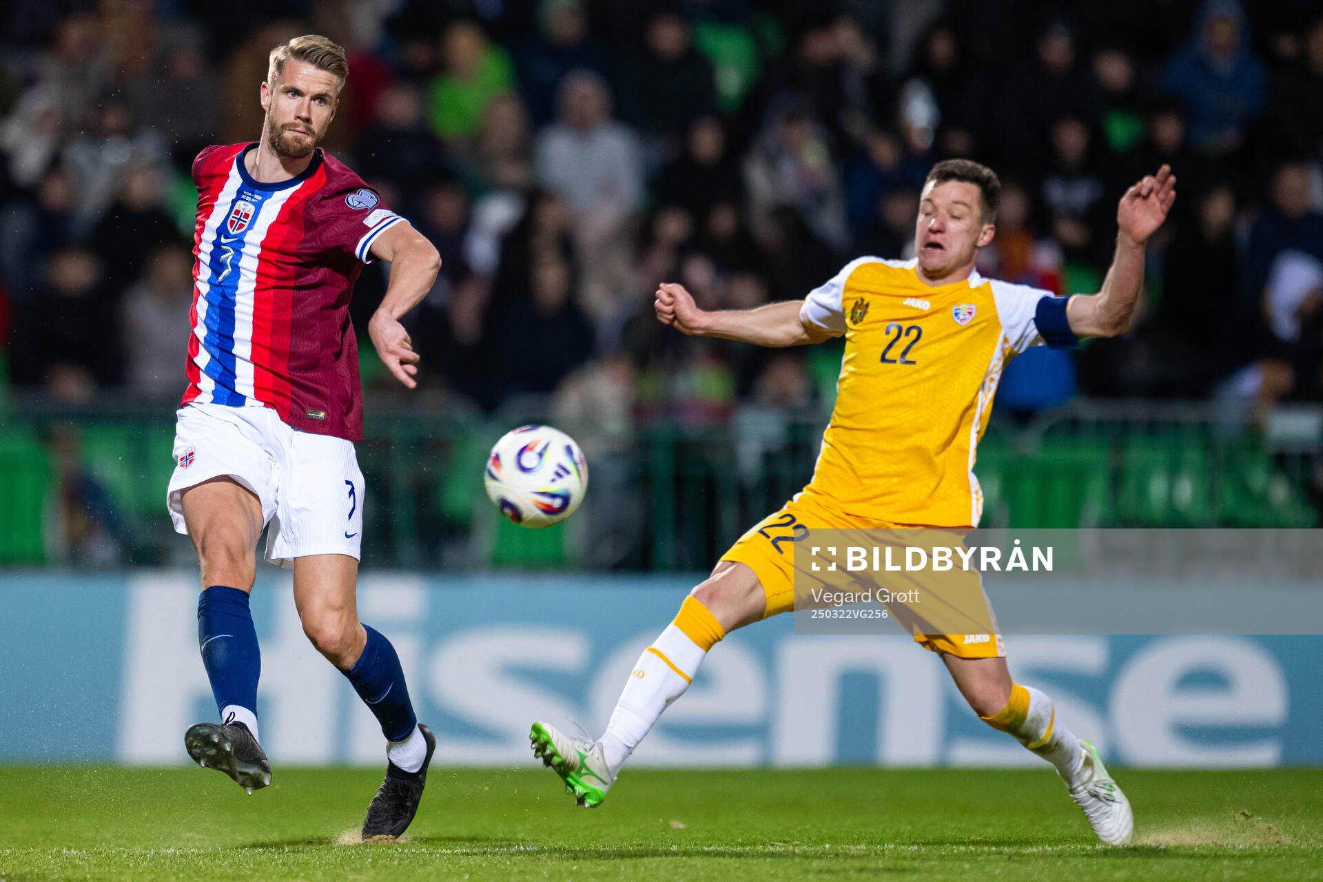 Kristoffer Ajer of Norway and Vadim Rata of Moldova