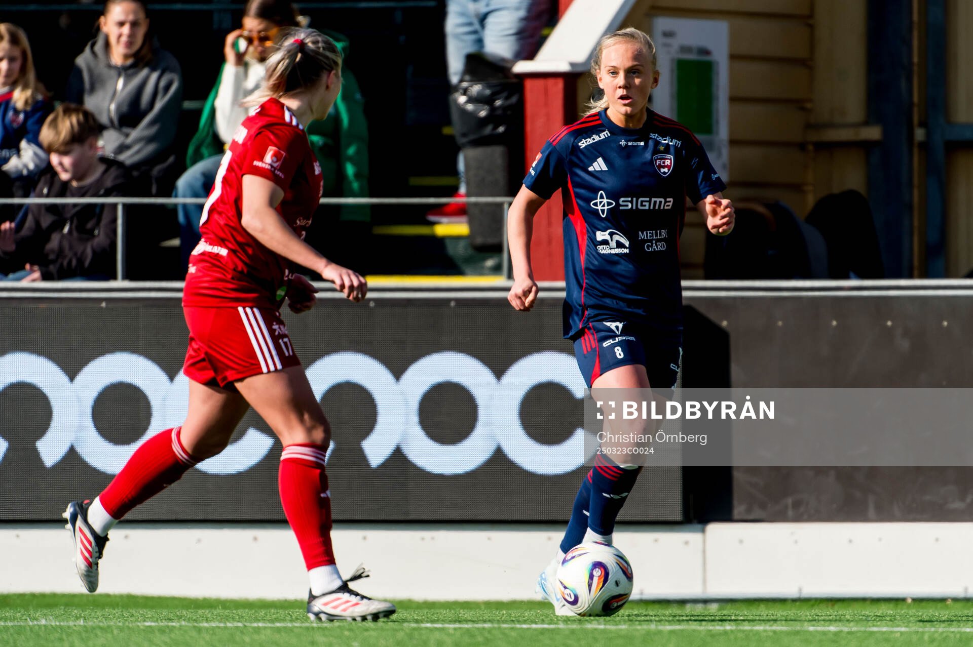 Rosengårds Molly Johansson under fotbollsmatchen i Damallsvenskan mellan Rosengård och Piteå den 23 mars 2025 i Malmö. 