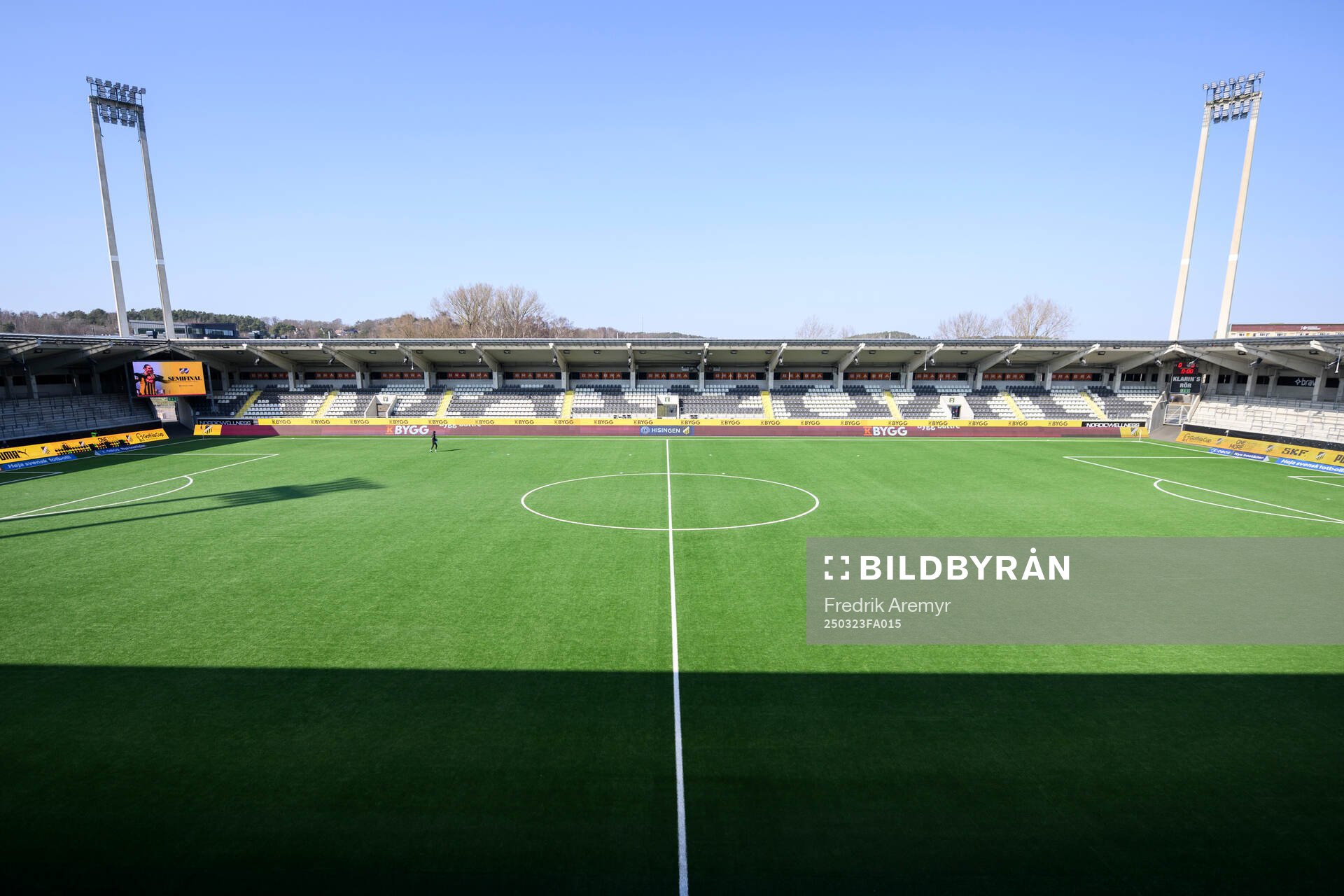 En vybild över Bravida Arena inför fotbollsmatchen i Damallsvenskan mellan Häcken och Malmö FF den 23 mars 2025 i Göteborg. 