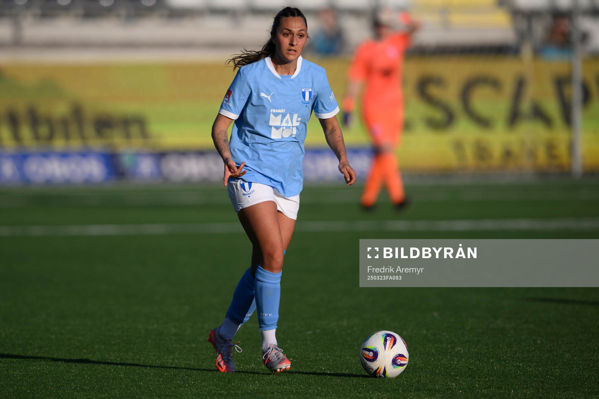 Malmös Izzy D Aquila under fotbollsmatchen i Damallsvenskan mellan Häcken och Malmö FF den 23 mars 2025 i Göteborg. 
