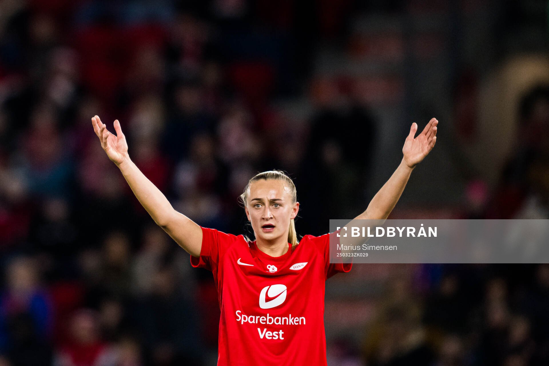 Lauren Alison Davidson of Brann during the Toppserien football match between Brann and Rosenborg on March 23, 2025 in Bergen.
