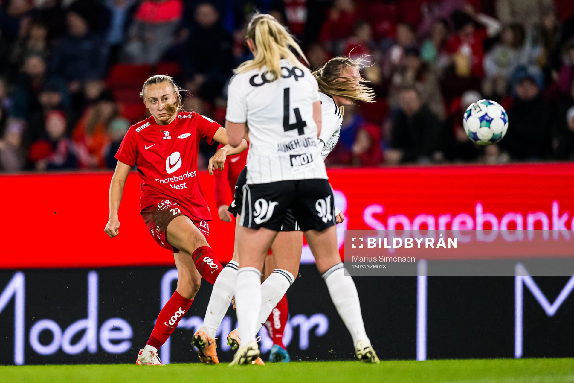Lauren Alison Davidson of Brann during the Toppserien football match between Brann and Rosenborg on March 23, 2025 in Bergen.