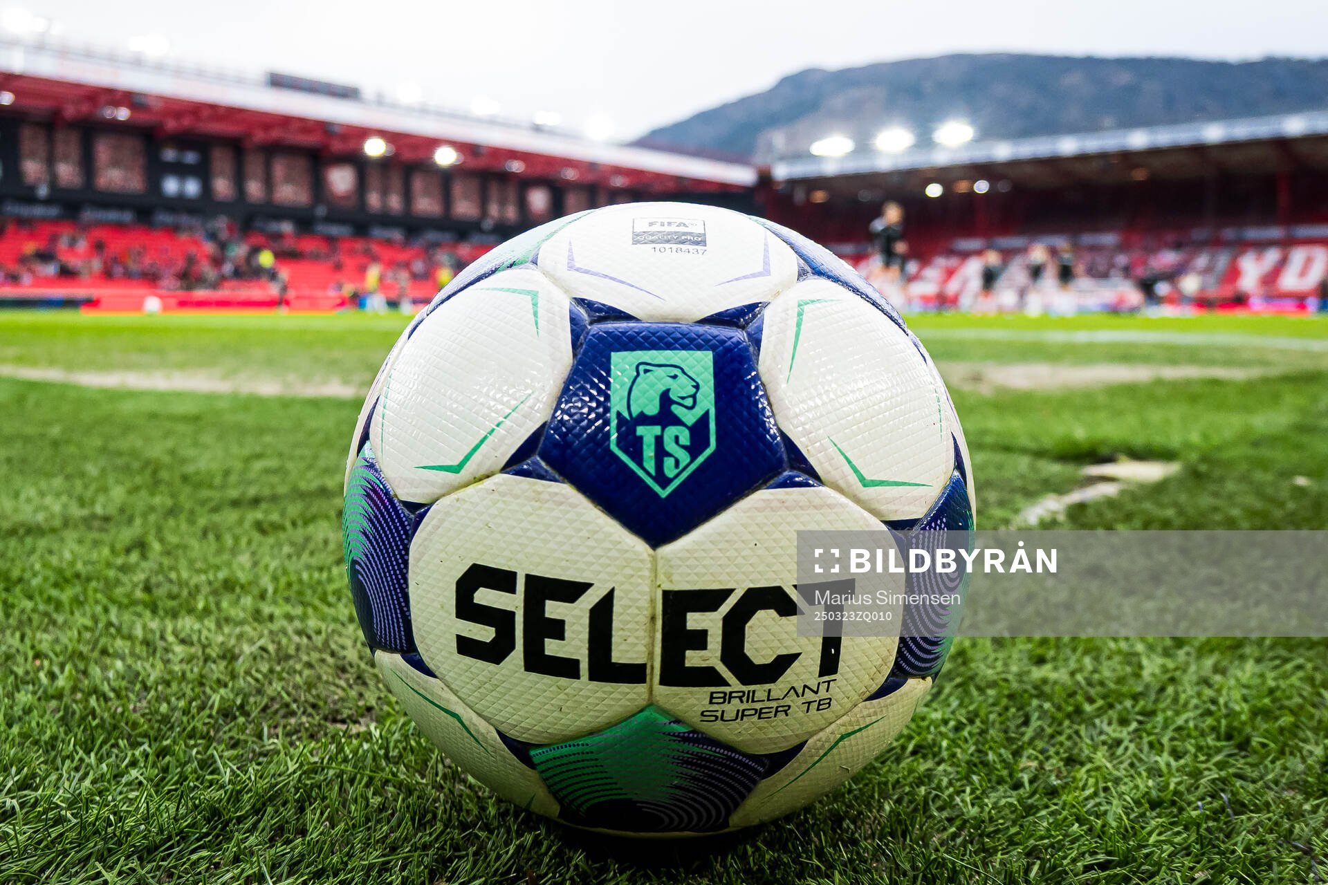 The matchball ahead of the Toppserien football match between Brann and Rosenborg on March 23, 2025 in Bergen.