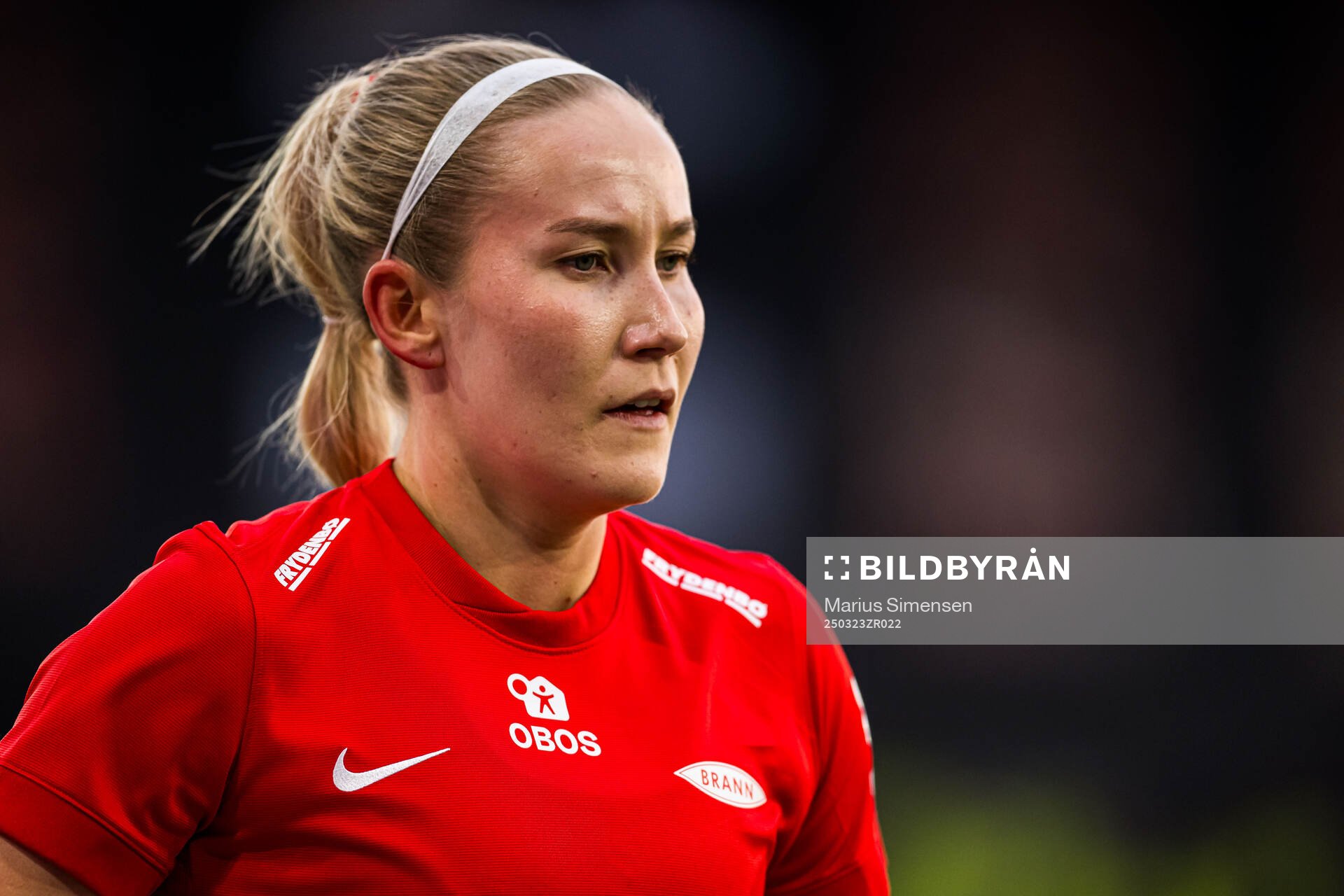 Nea Emilia Lehtola of Brann during the Toppserien football match between Brann and Rosenborg on March 23, 2025 in Bergen.