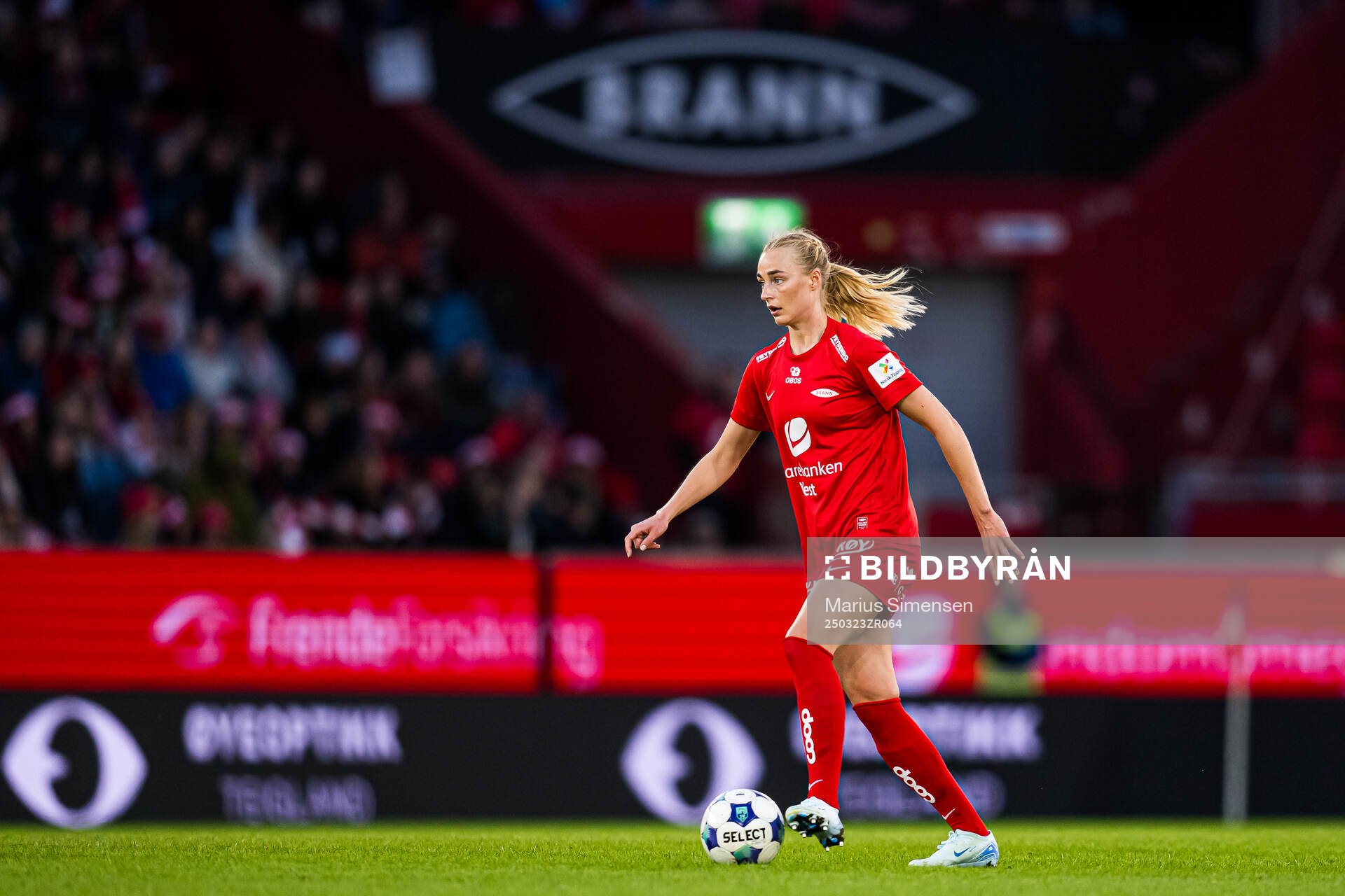 Mia Authen of Brann during the Toppserien football match between Brann and Rosenborg on March 23, 2025 in Bergen.