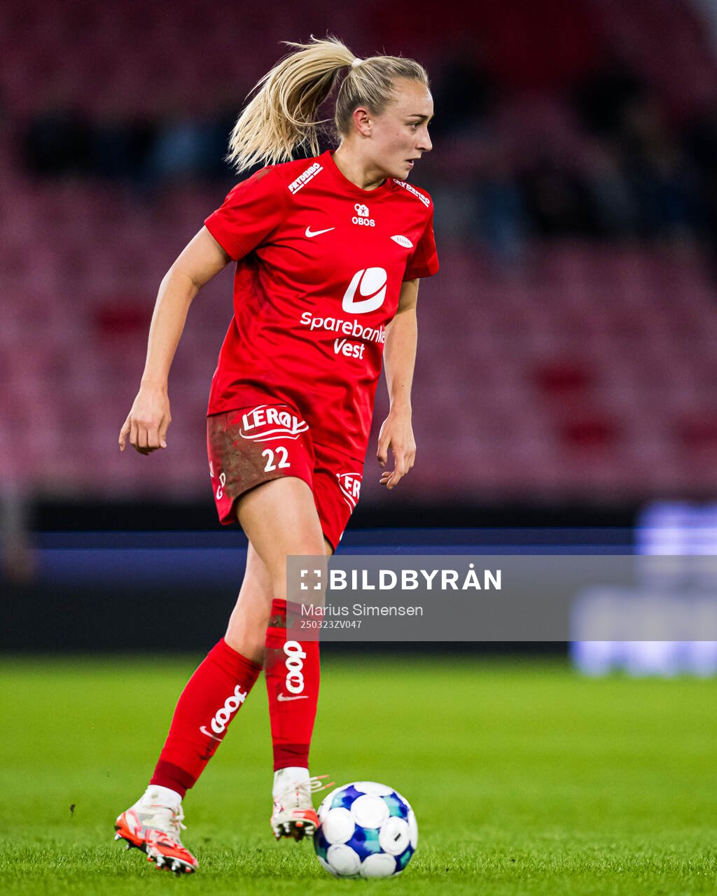 Lauren Alison Davidson of Brann during the Toppserien football match between Brann and Rosenborg on March 23, 2025 in Bergen.