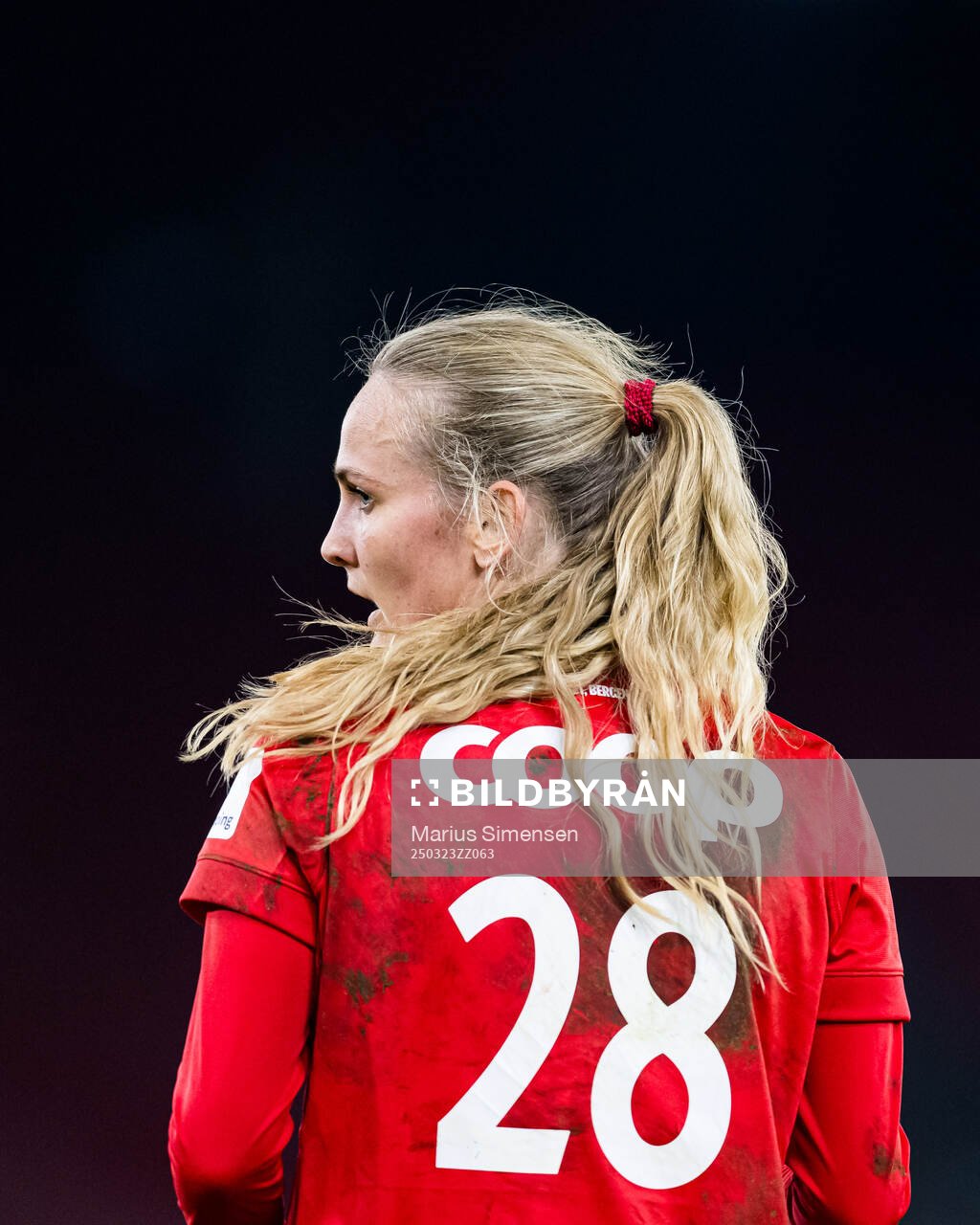 Mathilde Kruse Madsen of Brann during the Toppserien football match between Brann and Rosenborg on March 23, 2025 in Bergen.