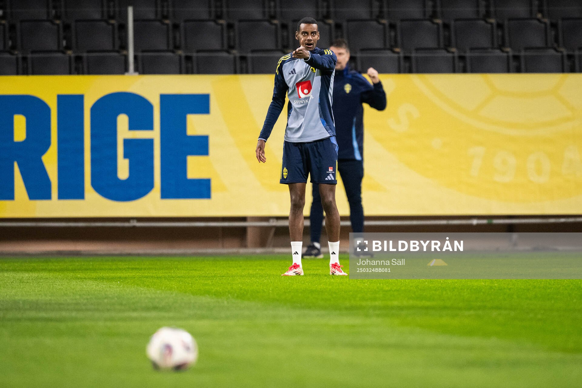 Alexander Isak of the Swedish men's national football team during a training session on March 24, 2025 in Stockholm. 