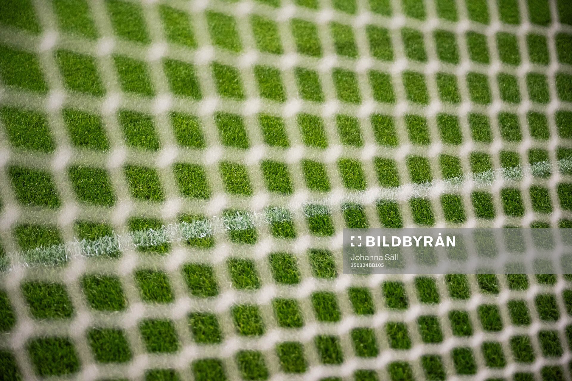 New hybrid grass on the pitch in Strawberry arena ahead of a a training session with the Swedish men's national football team on March 24, 2025 in Stockholm.