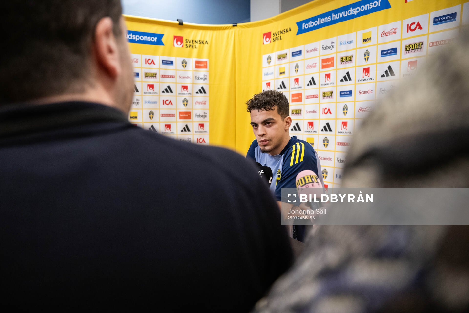 Yasin Ayari of the Swedish men's national football team during a press conference on March 24, 2025 in Stockholm. 
