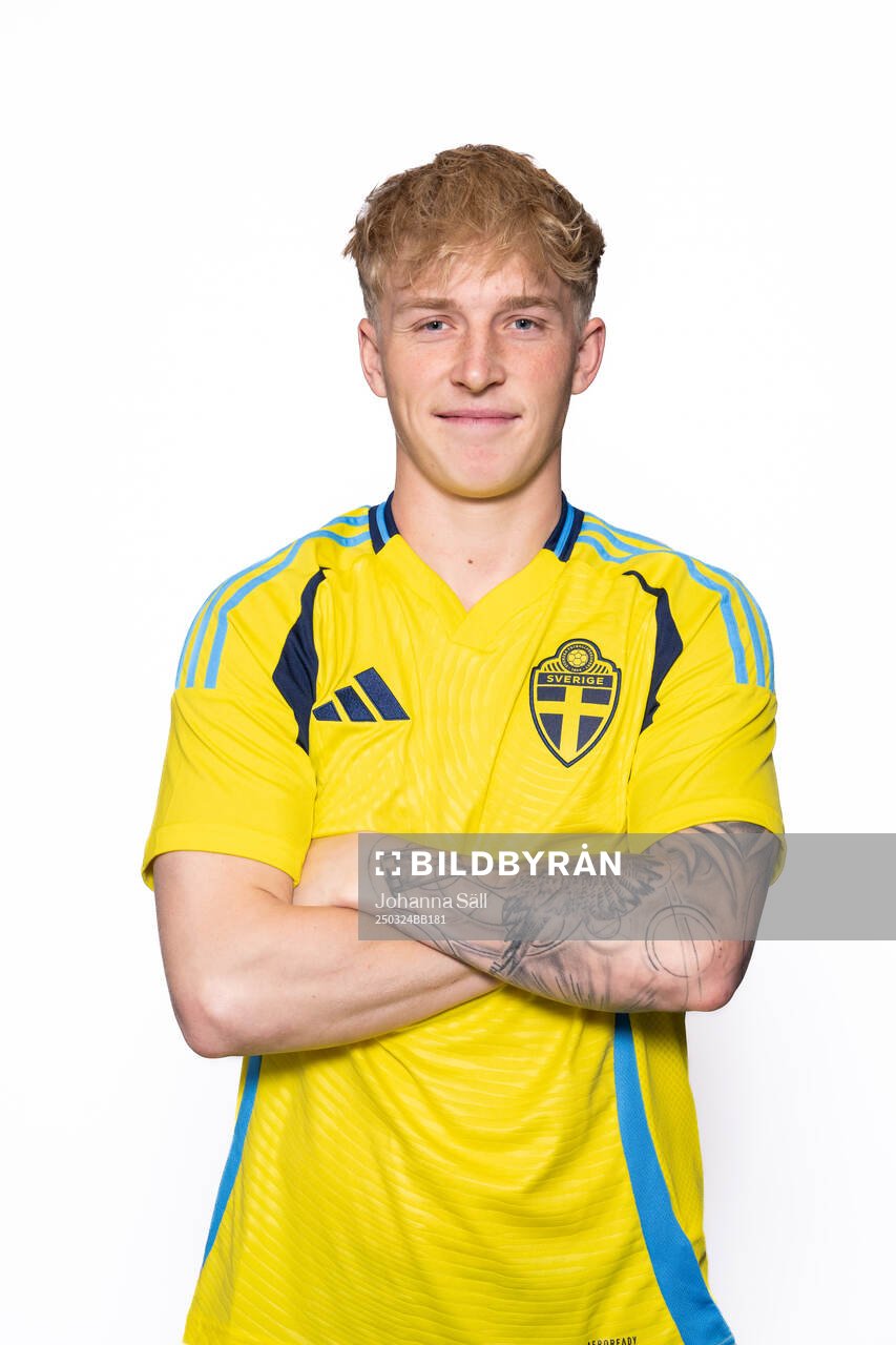 Melker Widell of the Swedish men’s national football team poses for a portrait on March 24, 2025 in Stockholm. 