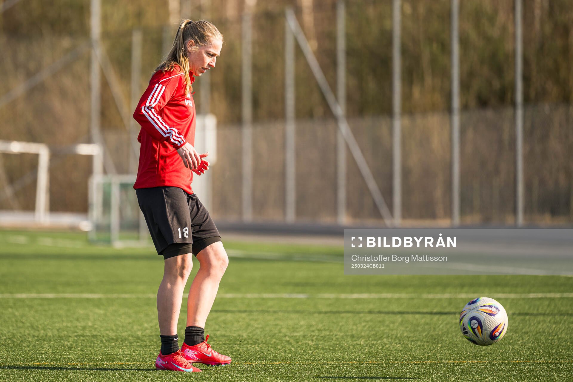 Vittsjö GIKs Linda Sällström under en träning den 24 mars 2025 i Hässleholm. 