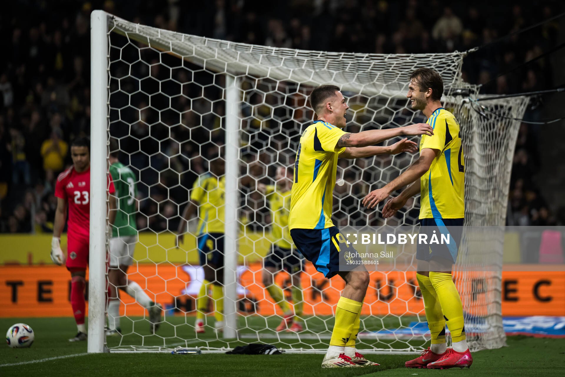 Emil Holm and Benjamin Nygren of Sweden celebrate