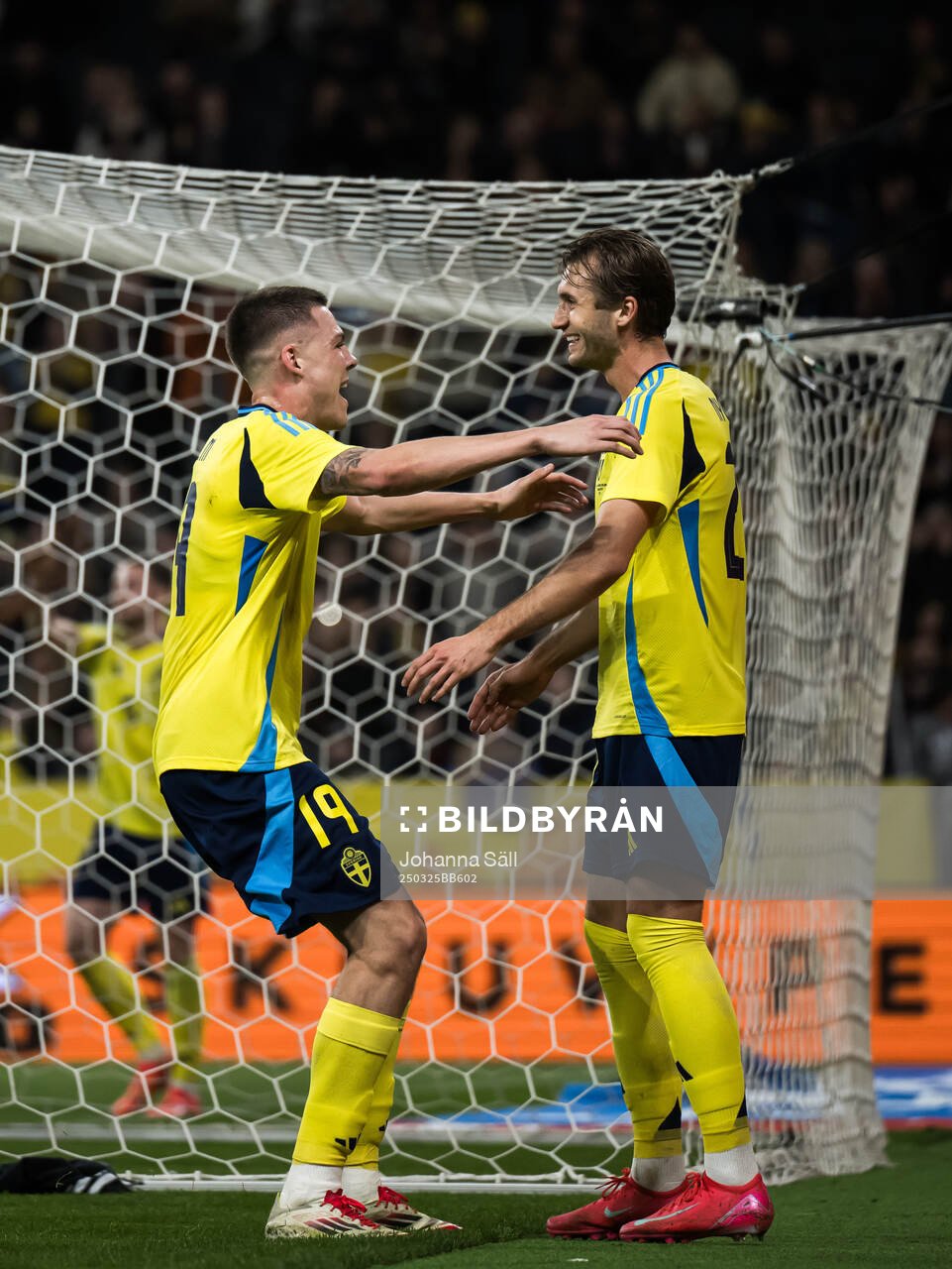 Emil Holm and Benjamin Nygren of Sweden celebrate