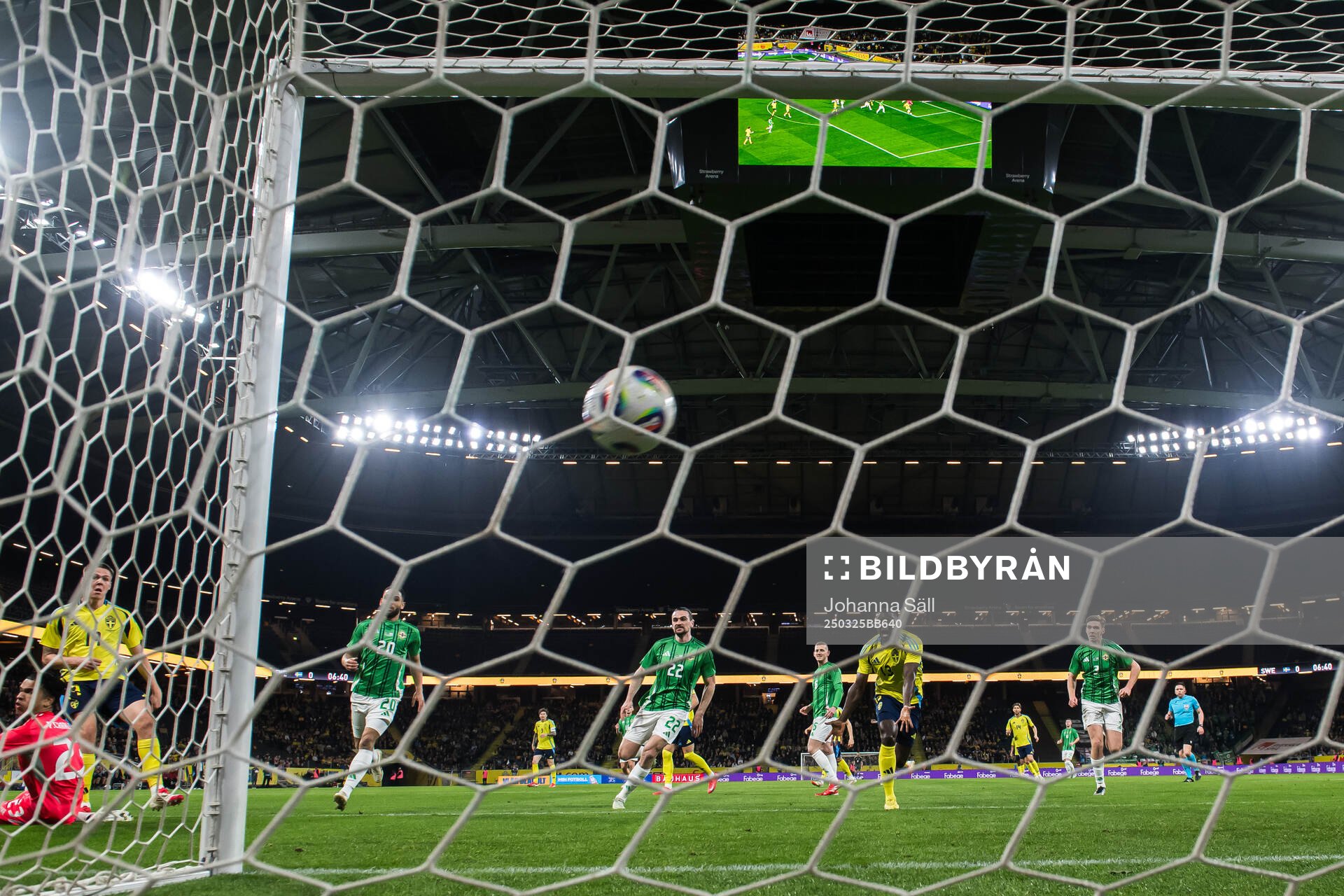 Emil Holm and Ken Sema of Sweden at the 1-0 goal during the international friendly football match between Sweden and Northern Ireland on March 25, 2025 in Stockholm.