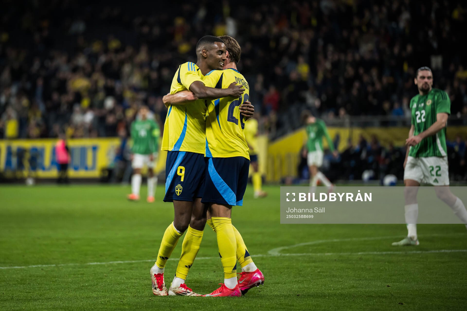 Alexander Isak and Benjamin Nygren of Sweden celebrating