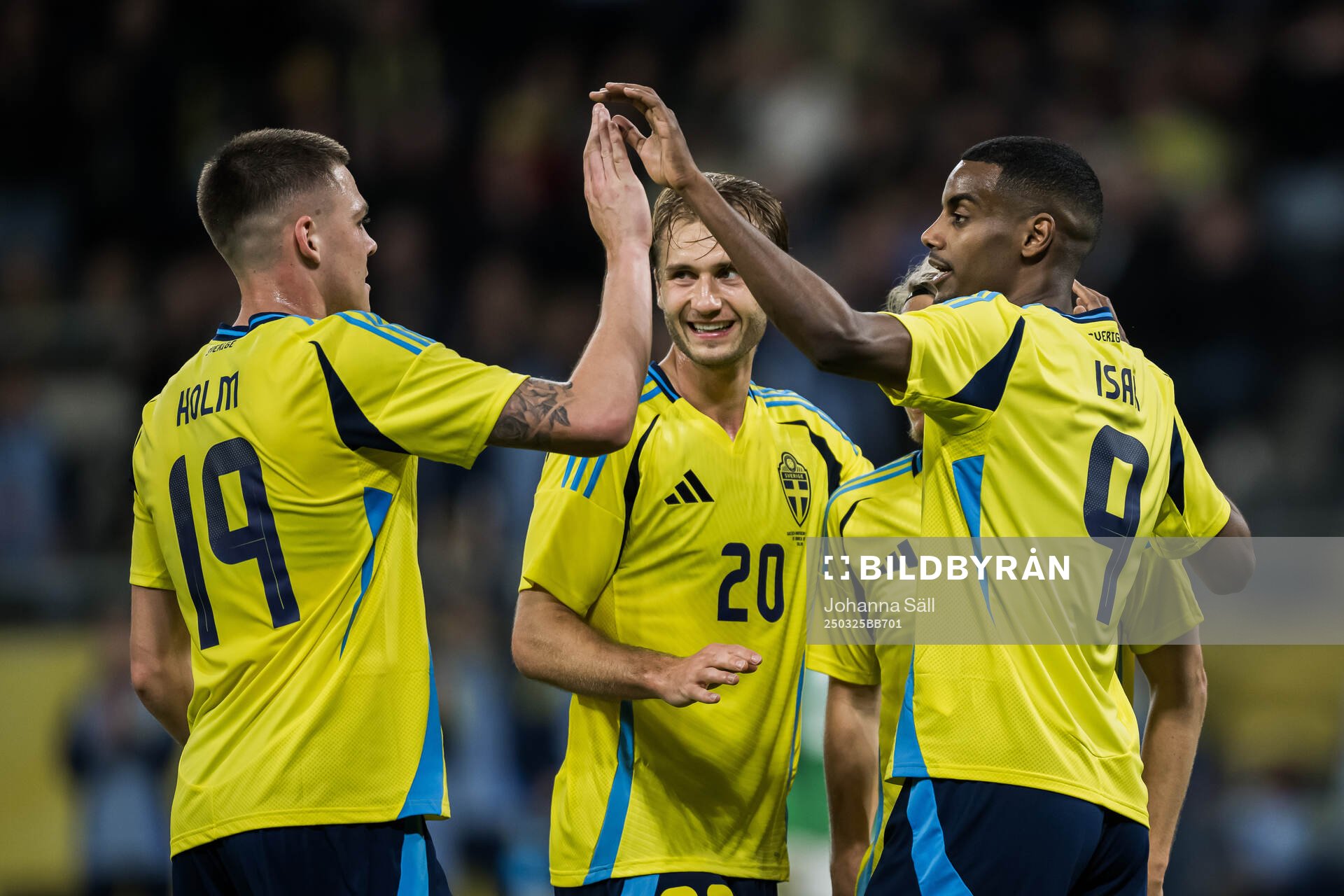 Alexander Isak, Benjamin Nygren and Emil Holm, of Sweden