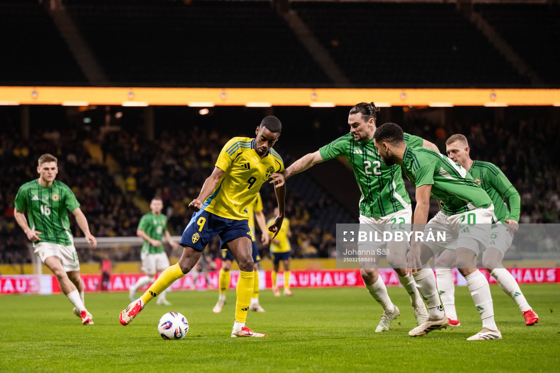 Alexander Isak of Sweden and Ciaron Brown of Northern