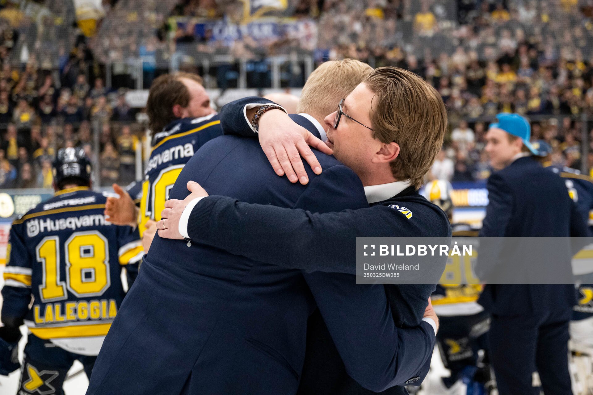 HV71s tränare Anton Blomqvist och sportchef Björn