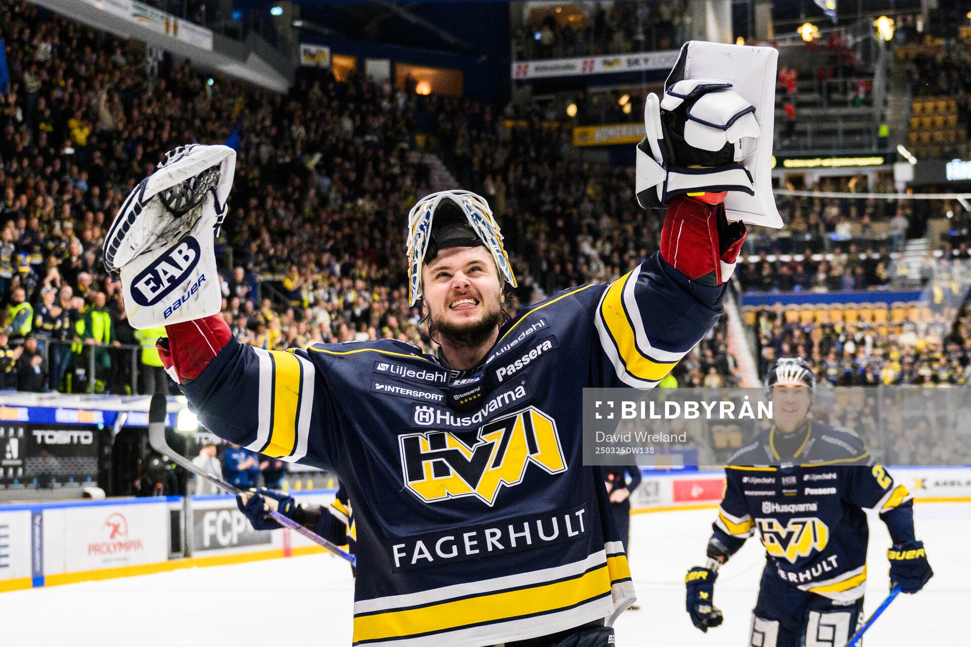 HV71s målvakt Frederik Dichow jublar