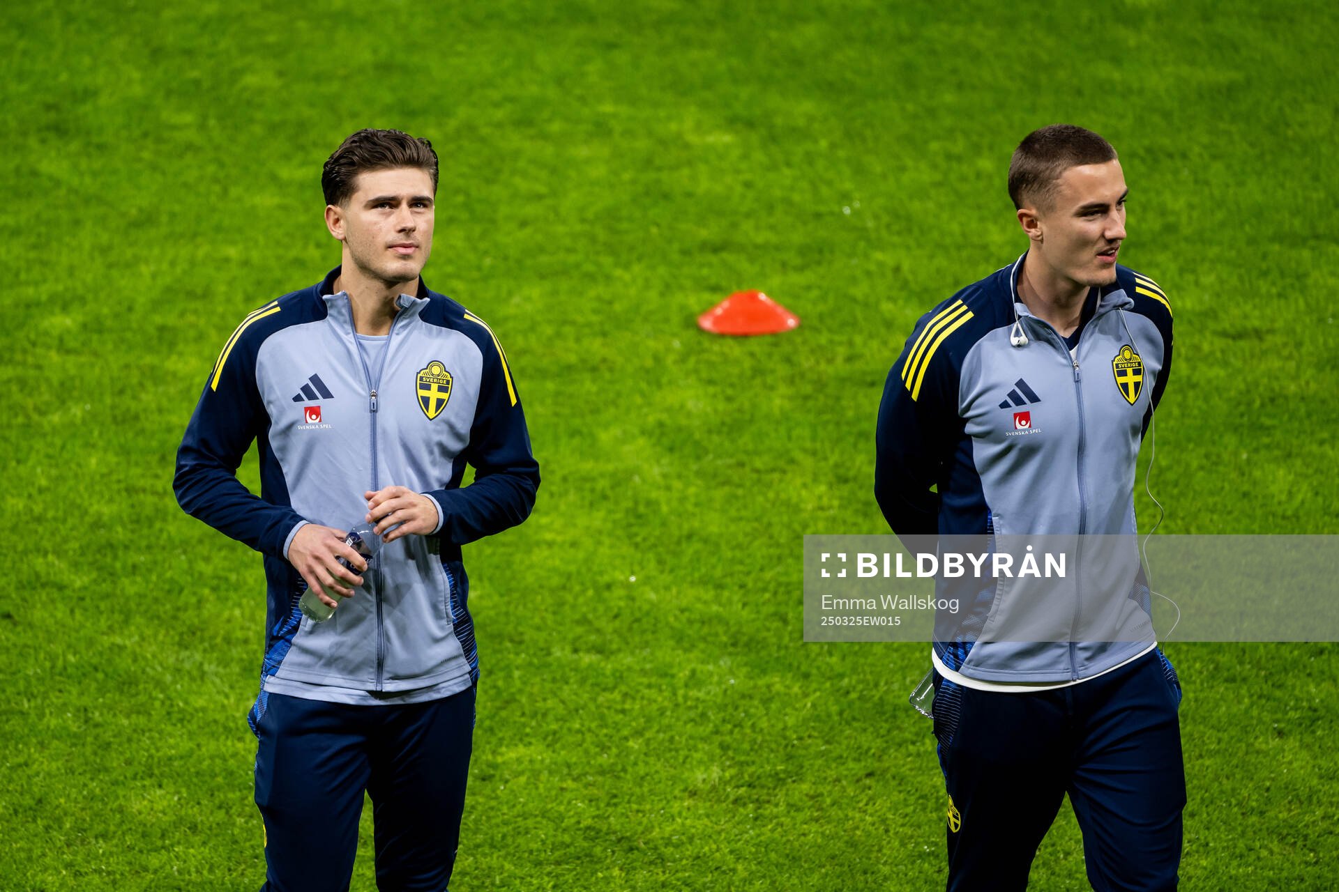 Besfort Zeneli and Gustaf Lagerbielke of Sweden ahead of the international friendly football match between Sweden and Northern Ireland on March 25, 2025 in Stockholm.