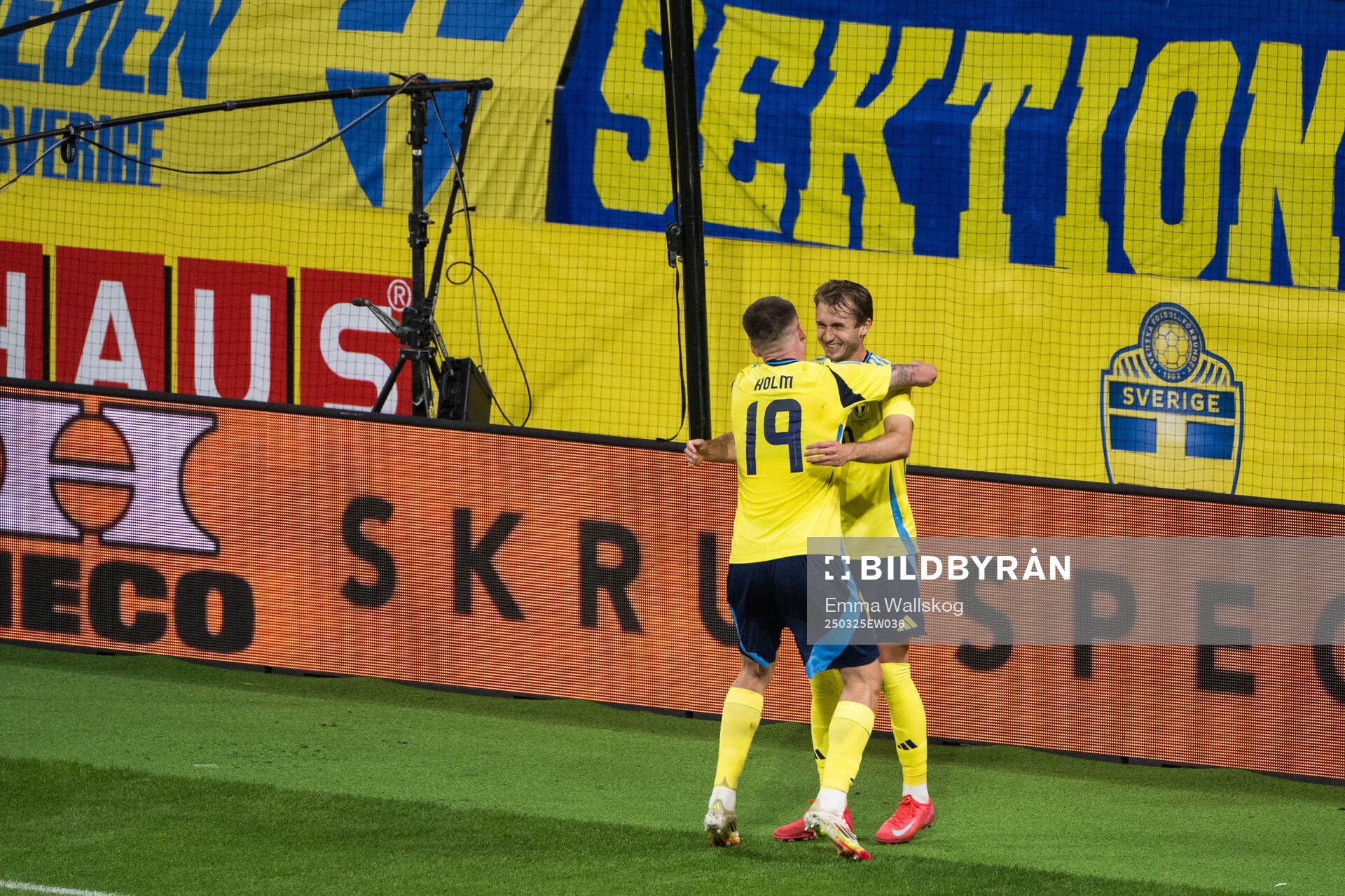 Benjamin Nygren and Emil Holm of Sweden celebrating the 2-0