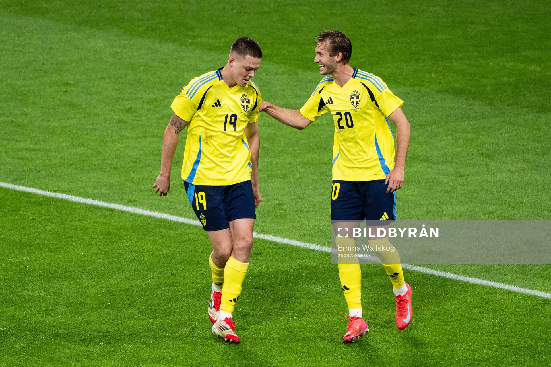 Emil Holm and Benjamin Nygren of Sweden celebrate