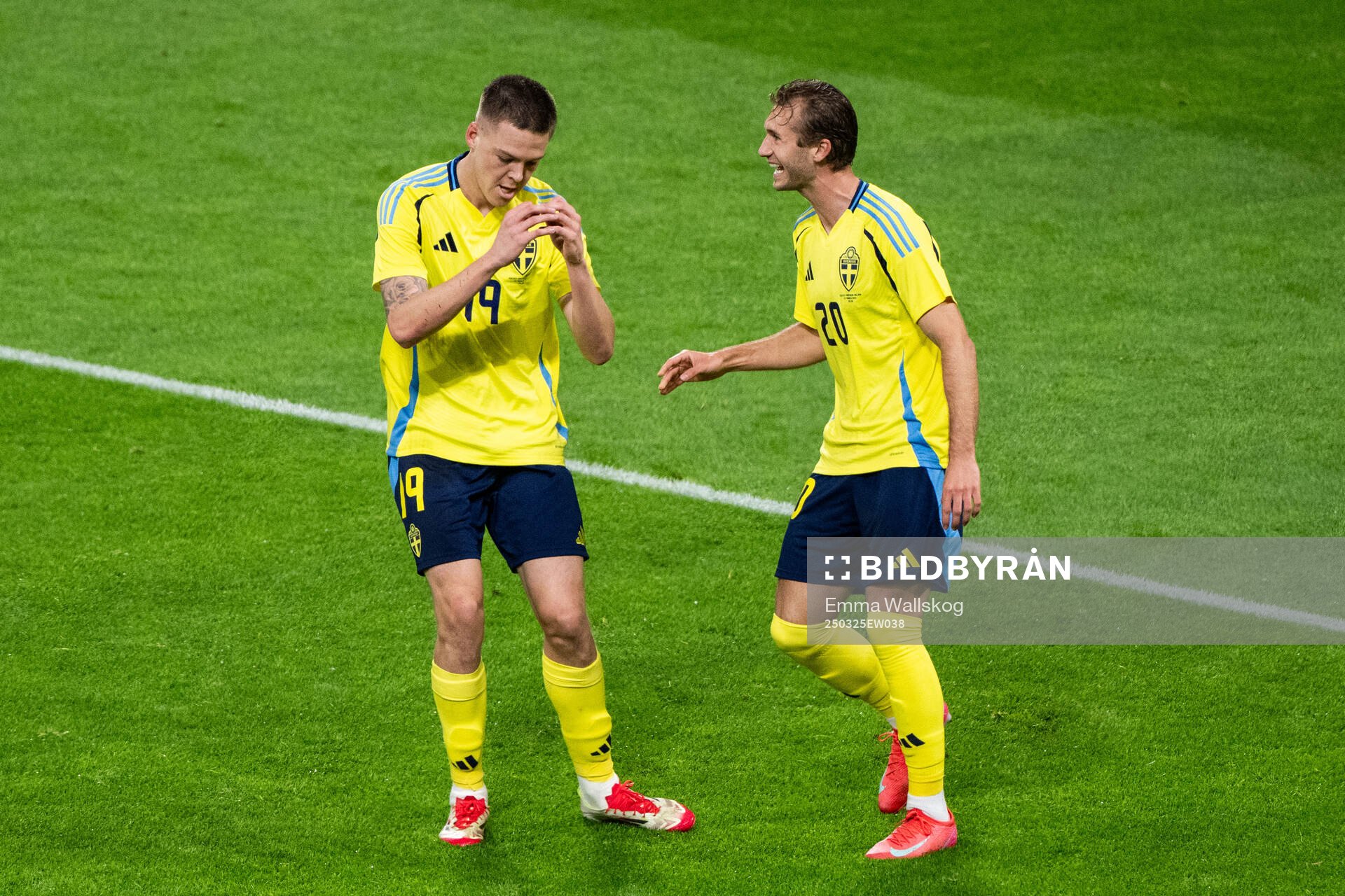 Emil Holm and Benjamin Nygren of Sweden celebrate