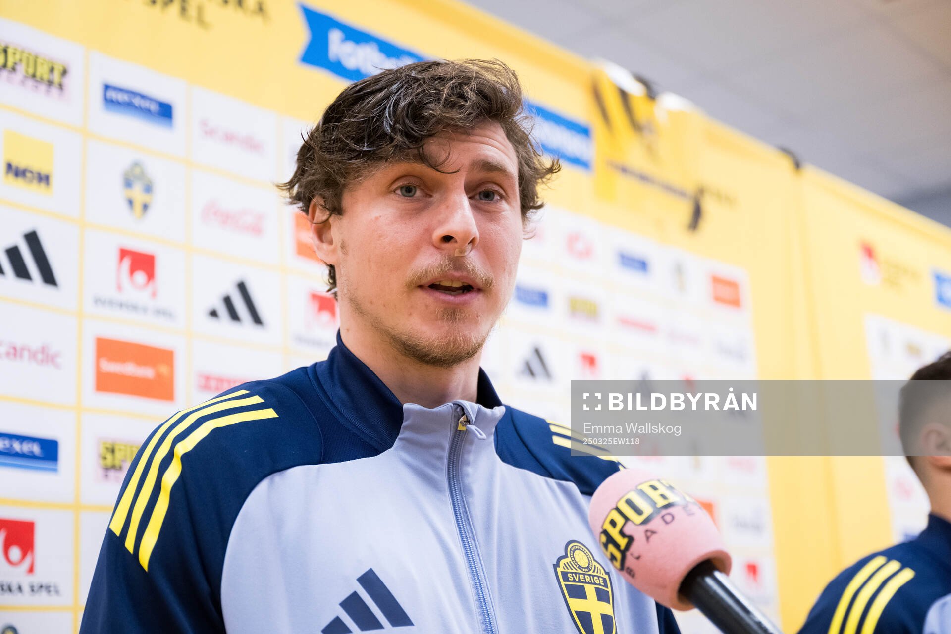 Victor Nilsson Lindelöf of Sweden in the mixed zone after the international friendly football match between Sweden and Northern Ireland on March 25, 2025 in Stockholm.