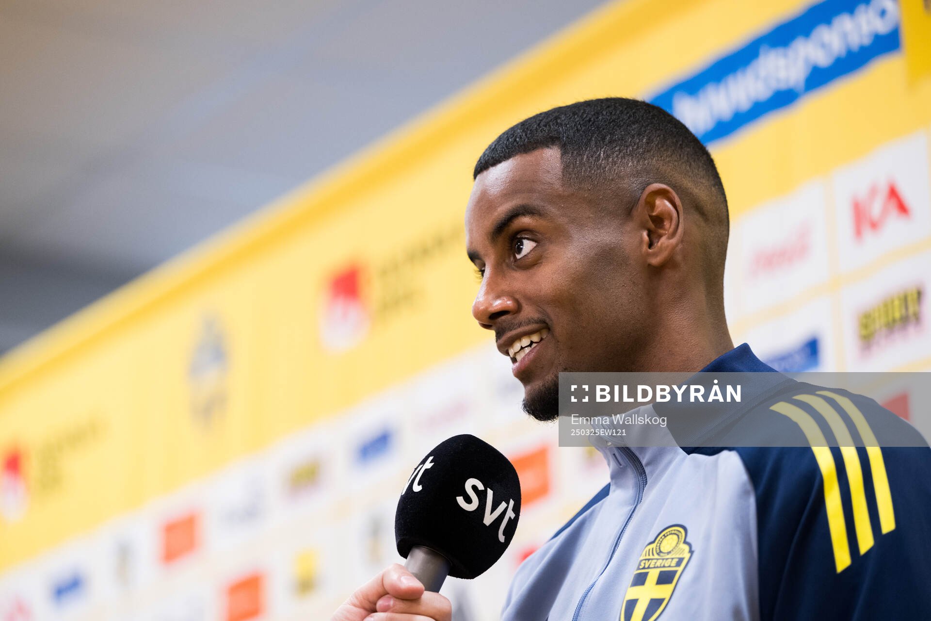 Alexander Isak of Sweden in the mixed zone after the international friendly football match between Sweden and Northern Ireland on March 25, 2025 in Stockholm.