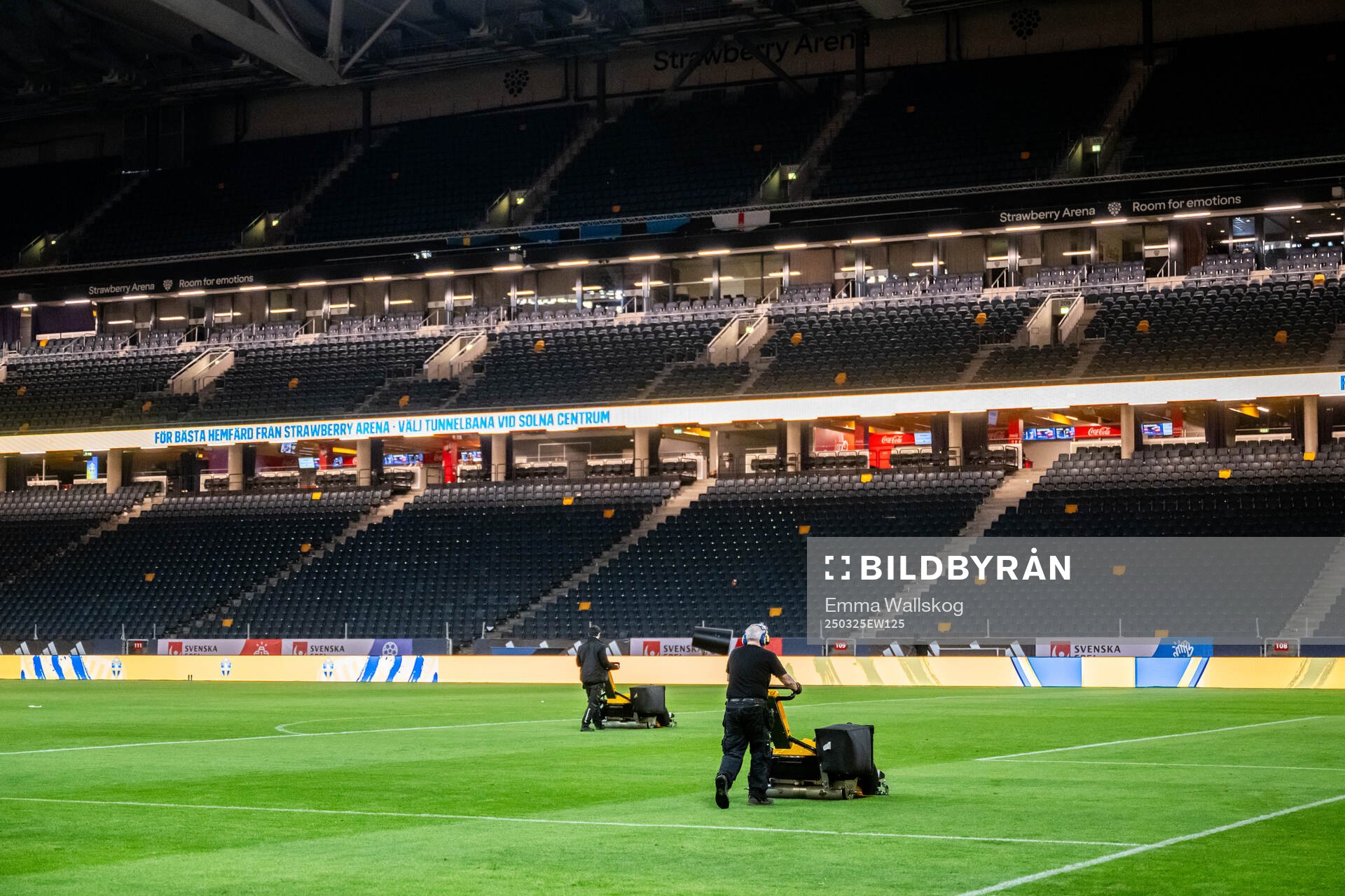 Ground Staff cutting the grass at Strawberry Arena