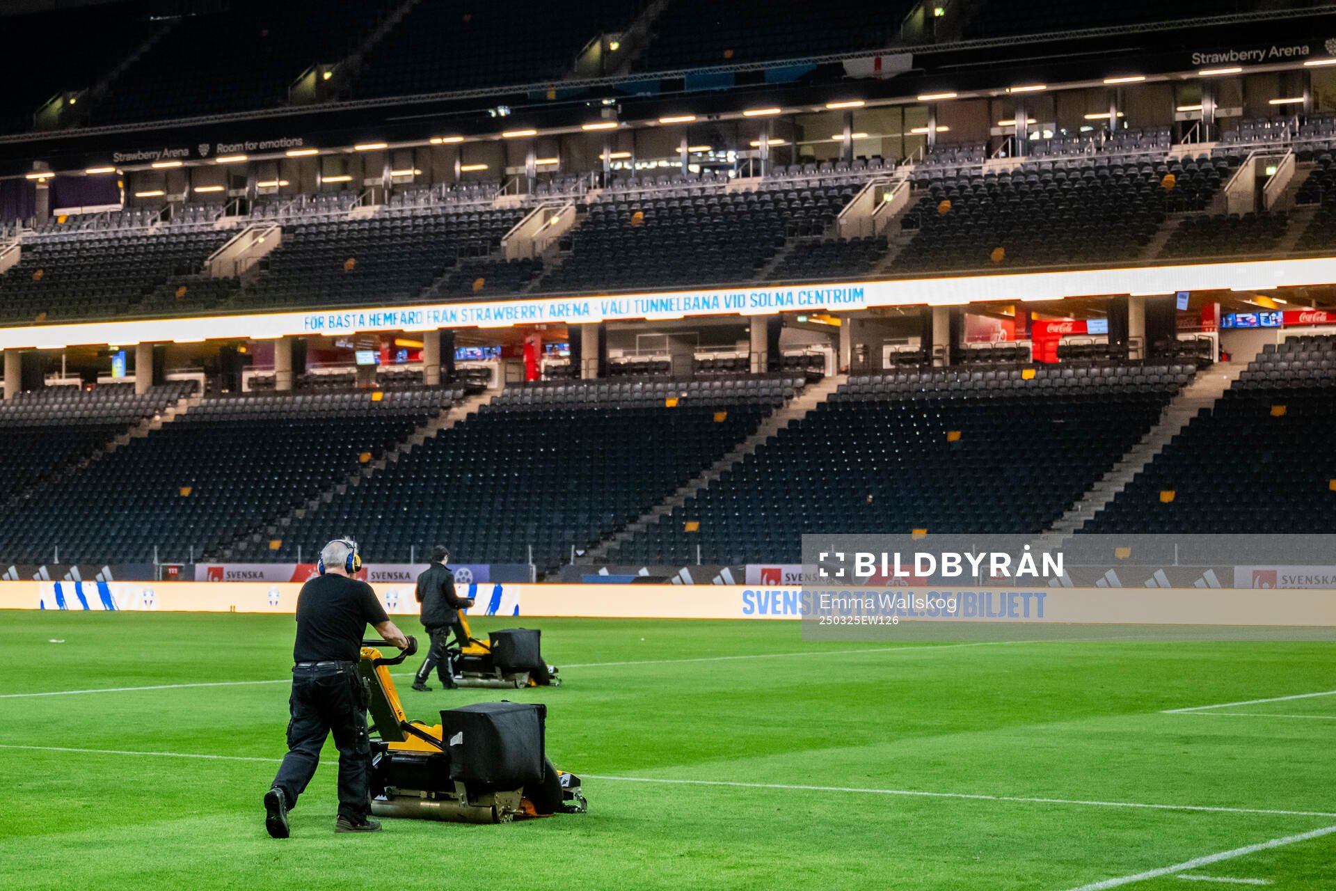 Ground Staff cutting the grass at Strawberry Arena
