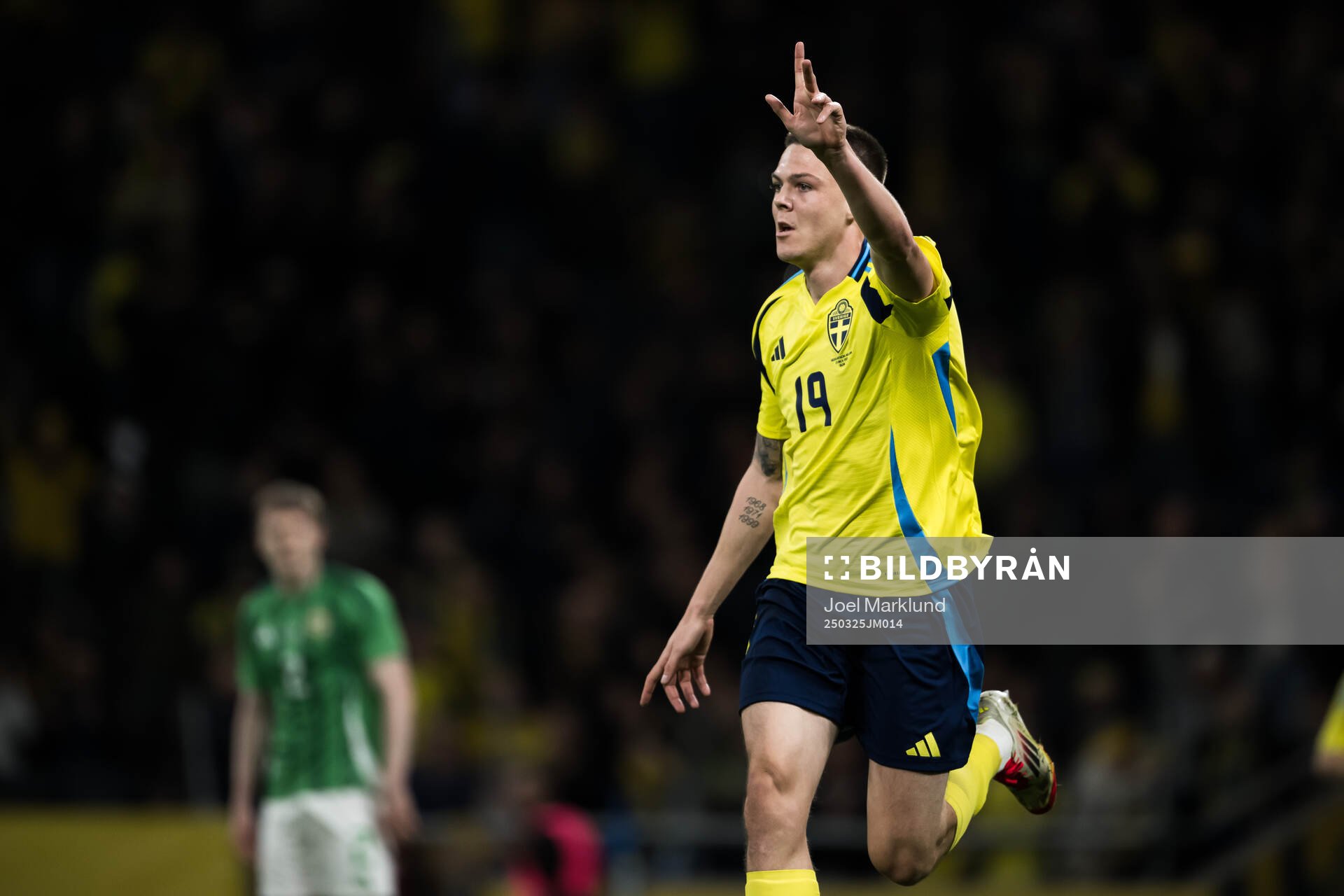Emil Holm of Sweden celebrating the 1-0 goal