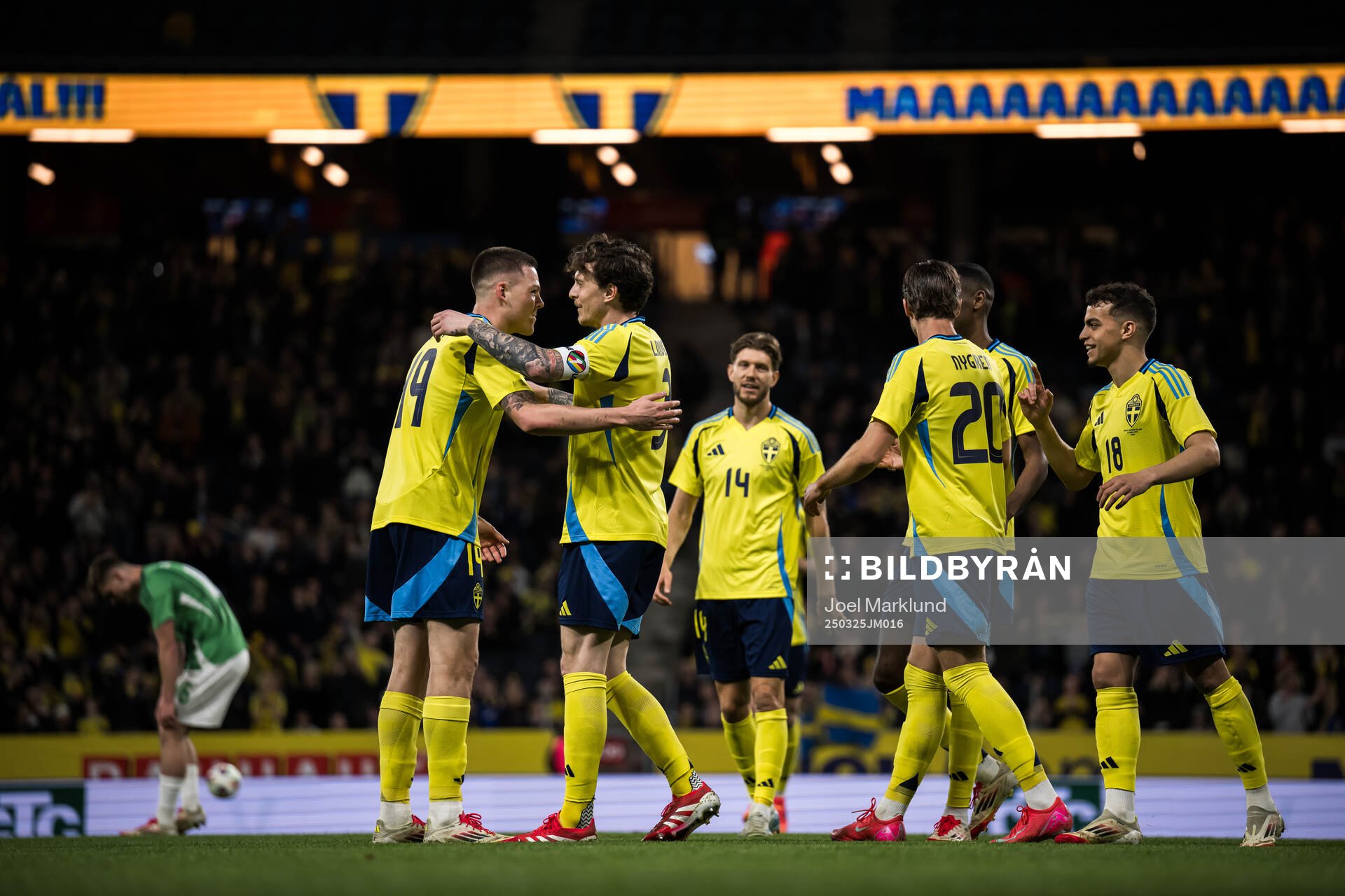 Emil Holm of Sweden celebrate with Victor Nilsson Lindelöf