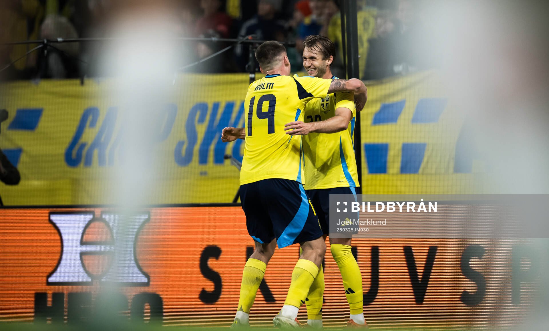 Emil Holm and Benjamin Nygren of Sweden celebrating the 2-0