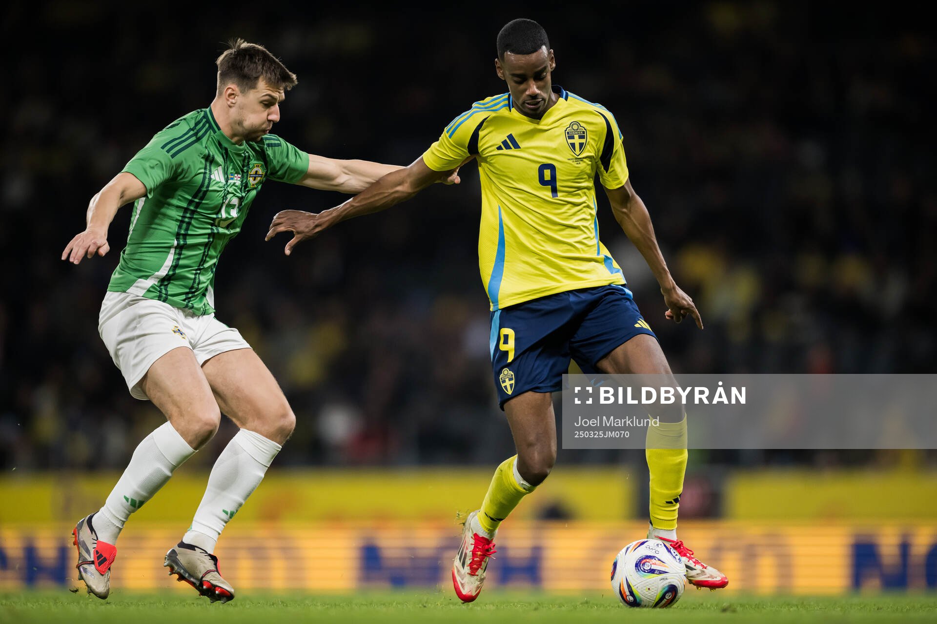 Brad Lyons of Northern Ireland and Alexander Isak of Sweden