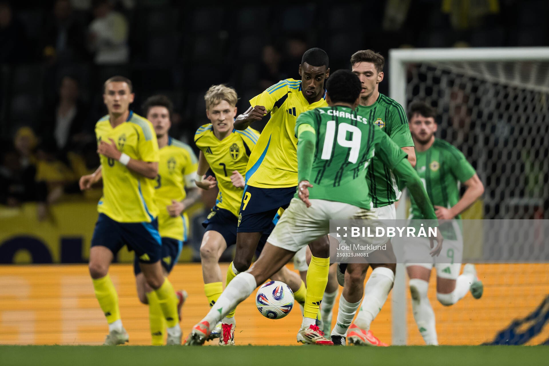 Alexander Isak of Sweden and Shea Charles of Northern