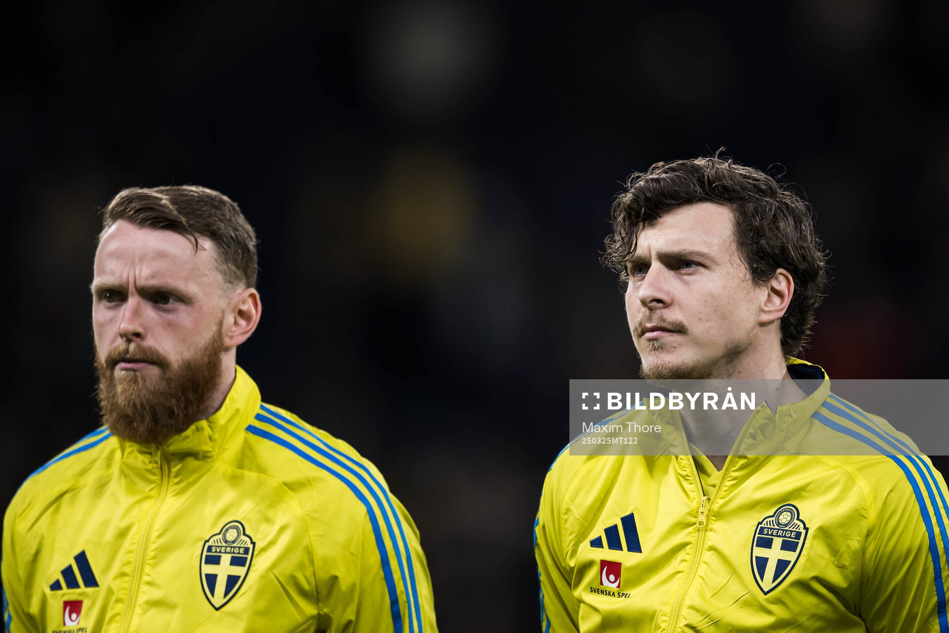 Goalkeeper Viktor Johansson and Victor Nilsson Lindelöf of