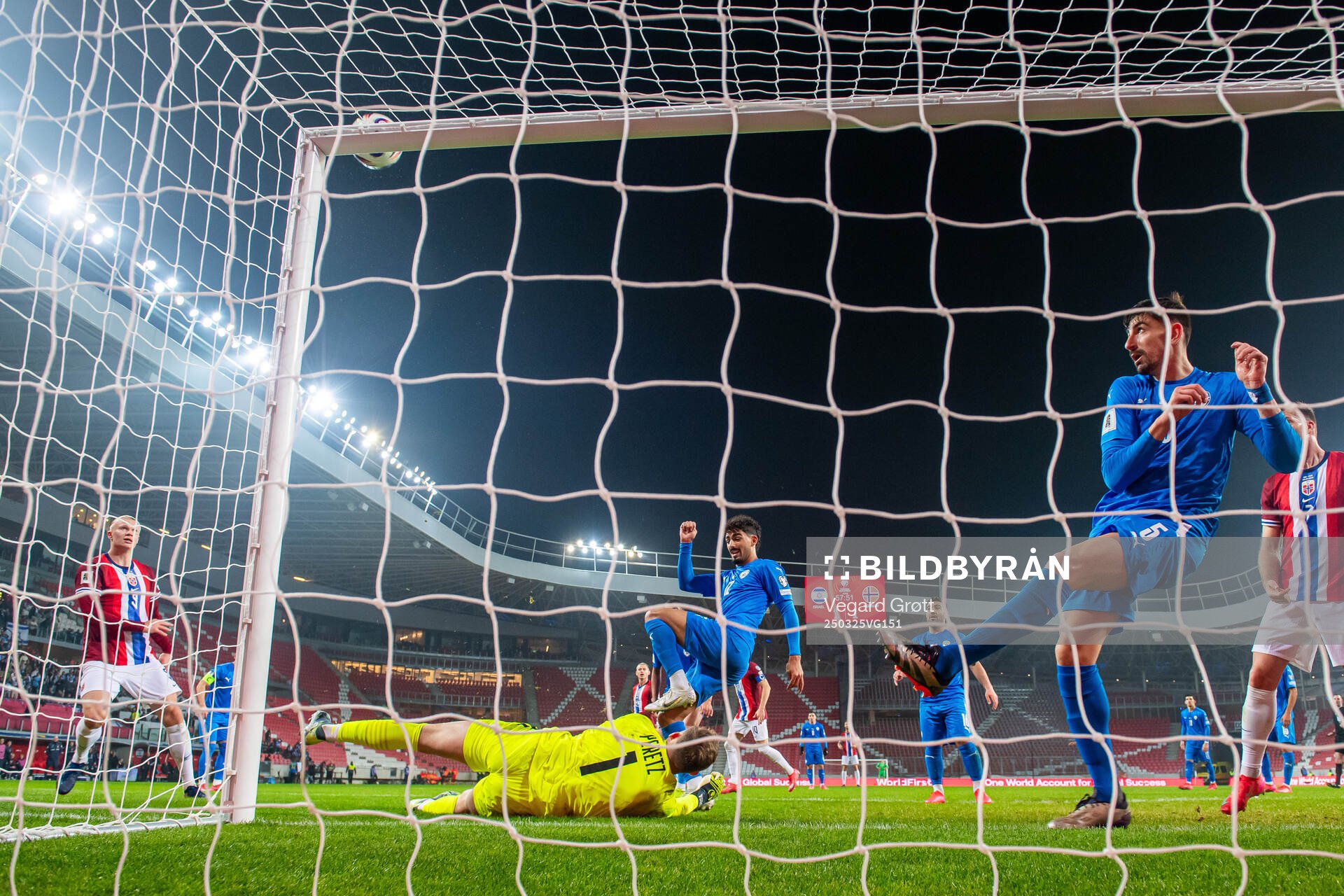 Erling Braut Haaland of Norway sees his attempt being saved