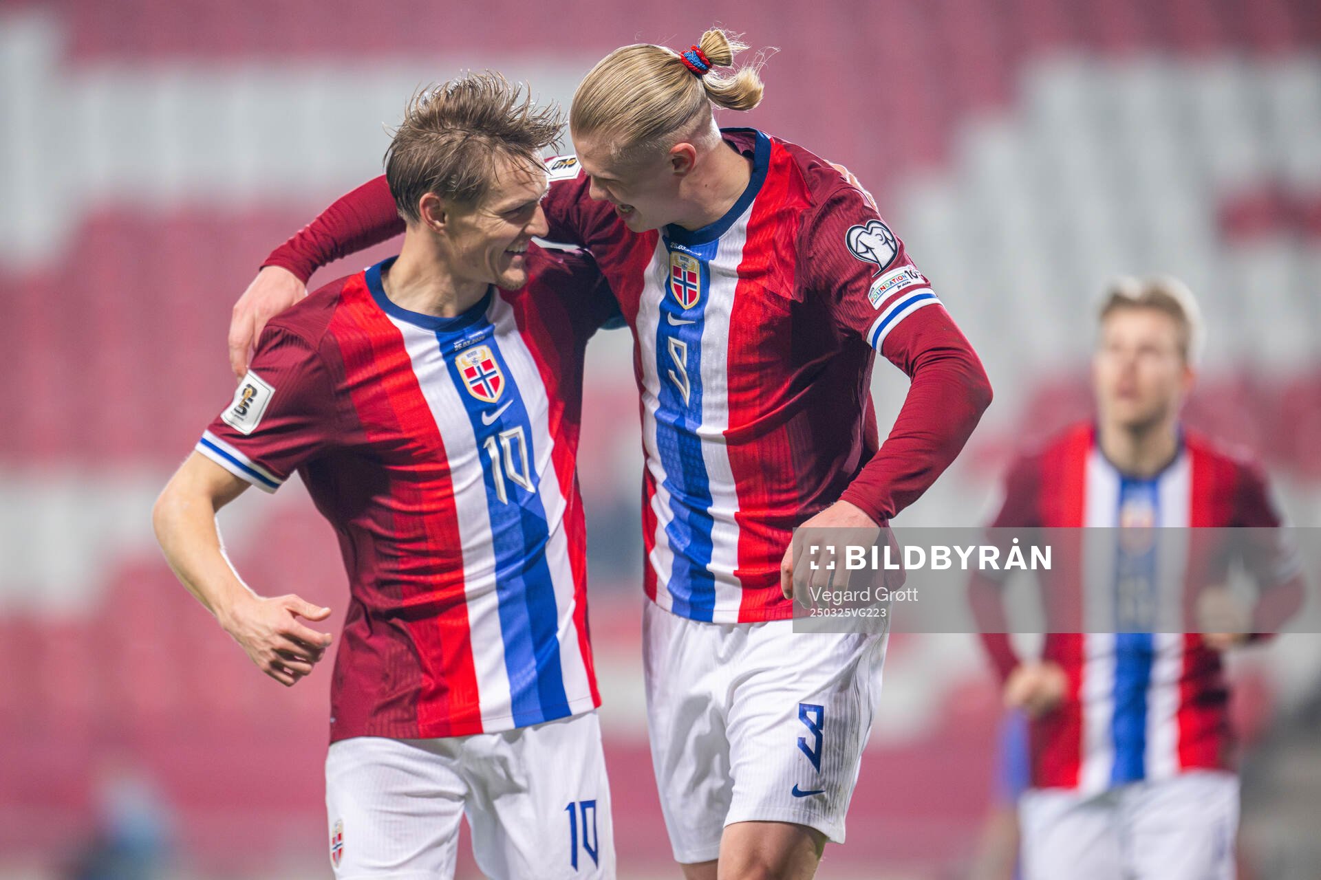 Erling Braut Haaland of Norway celebrates with teammate