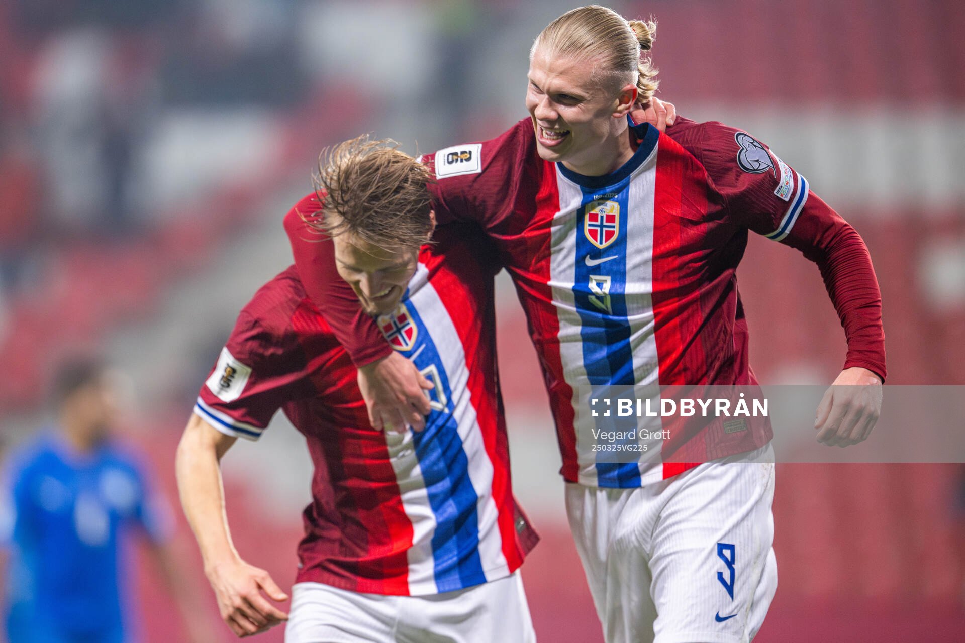 Erling Braut Haaland of Norway celebrates with teammate