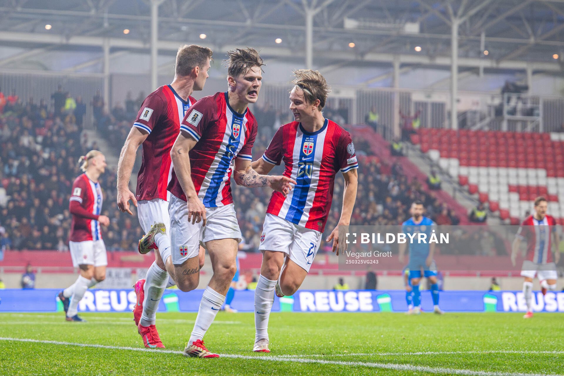 David Møller Wolfe of Norway celebrates with teammate
