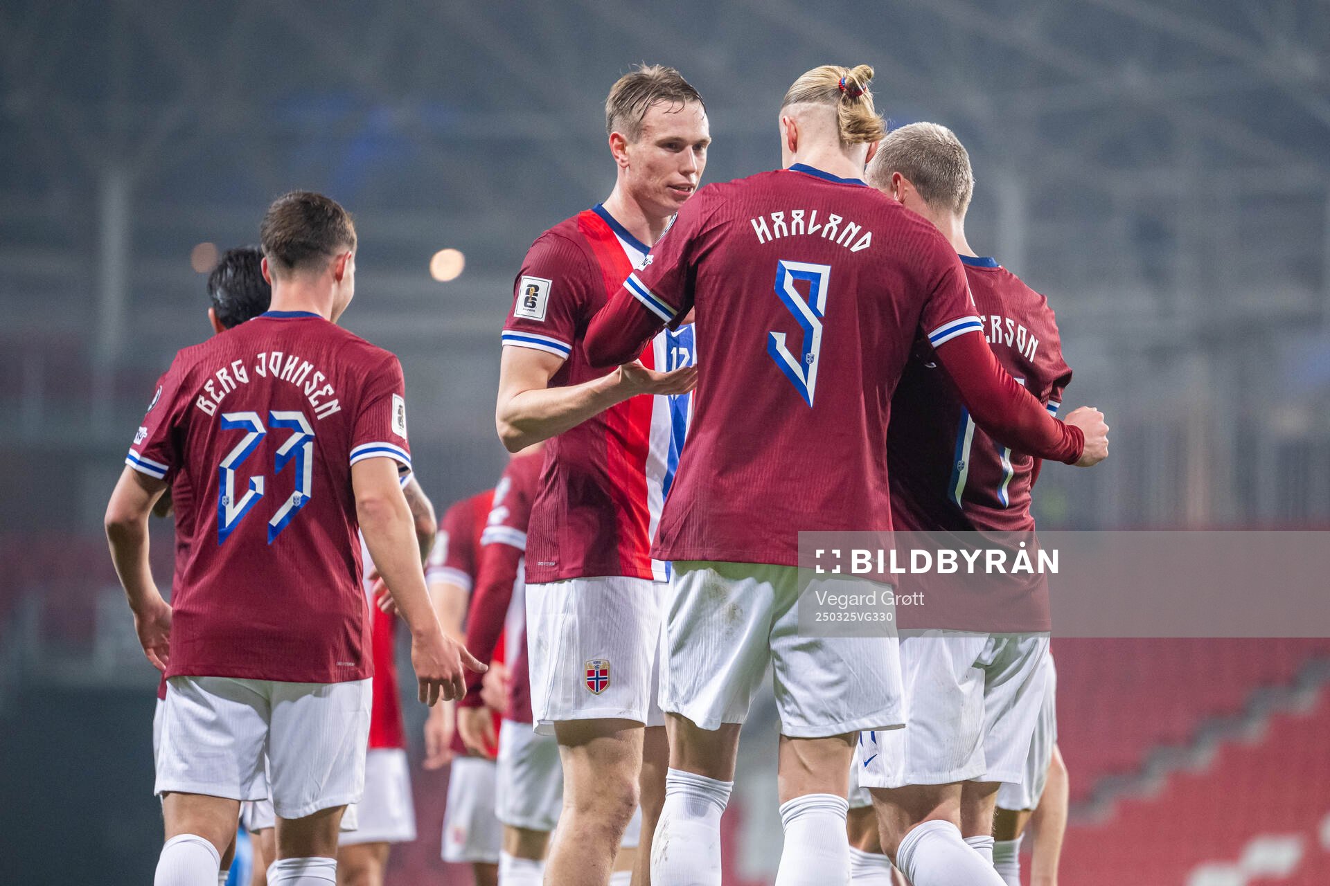 Erling Braut Haaland of Norway celebrates with teammate
