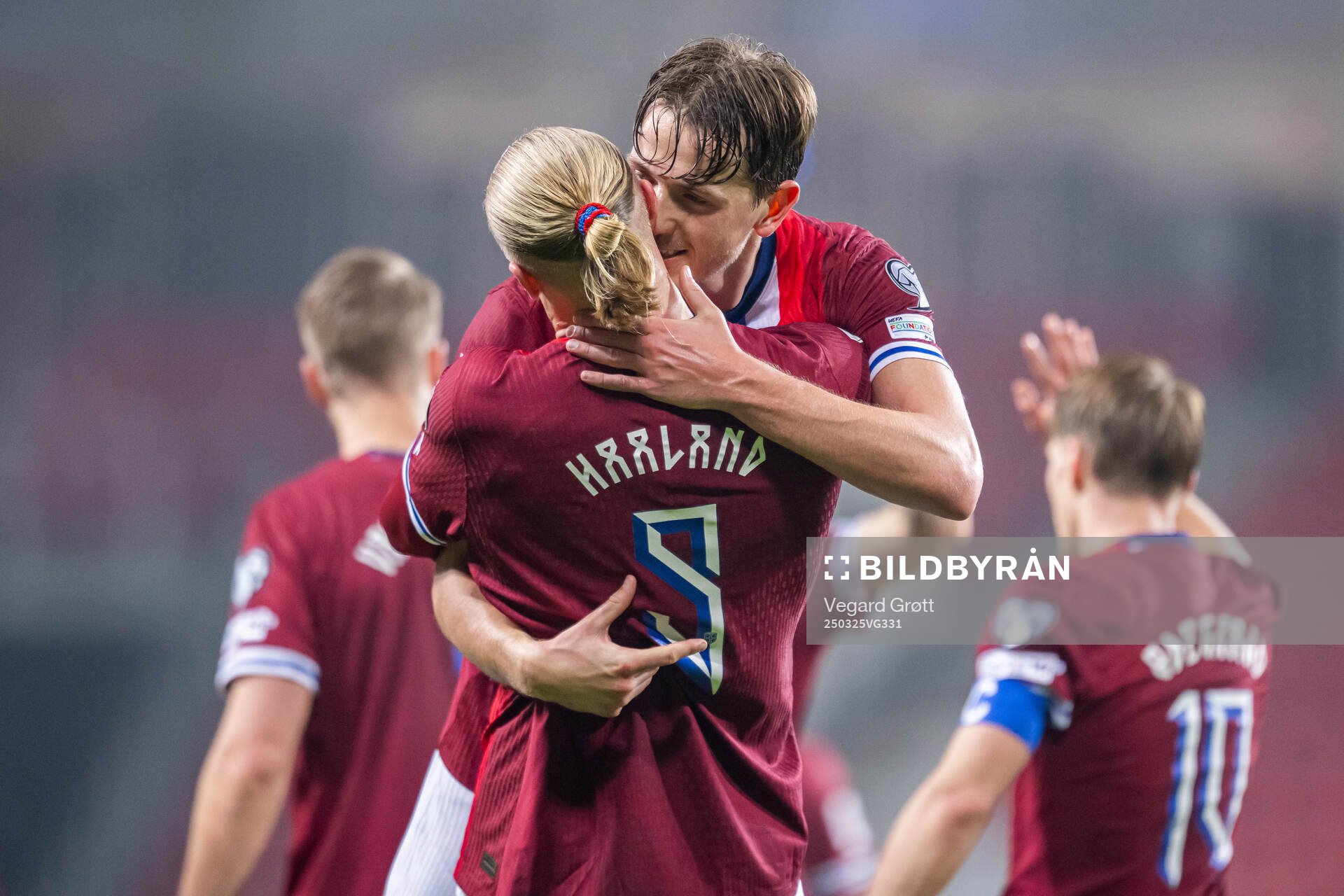 Erling Braut Haaland of Norway celebrates with teammate