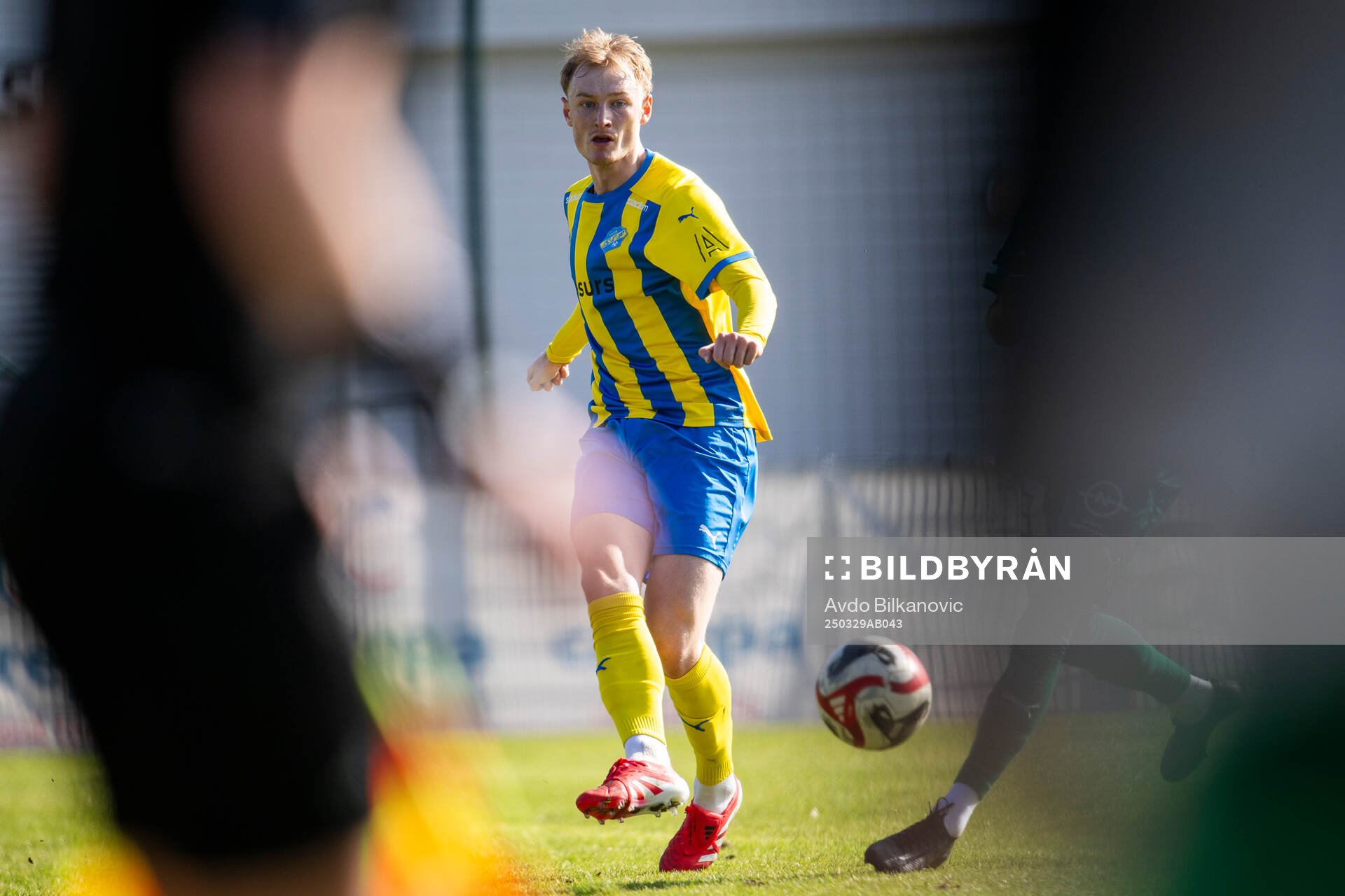 Eskilsminnes Henrik Norrby under fotbollsmatchen i Division 1 södra mellan Eskilsminne och Ljungskile SK den 29 mars 2025 i Helsingborg.