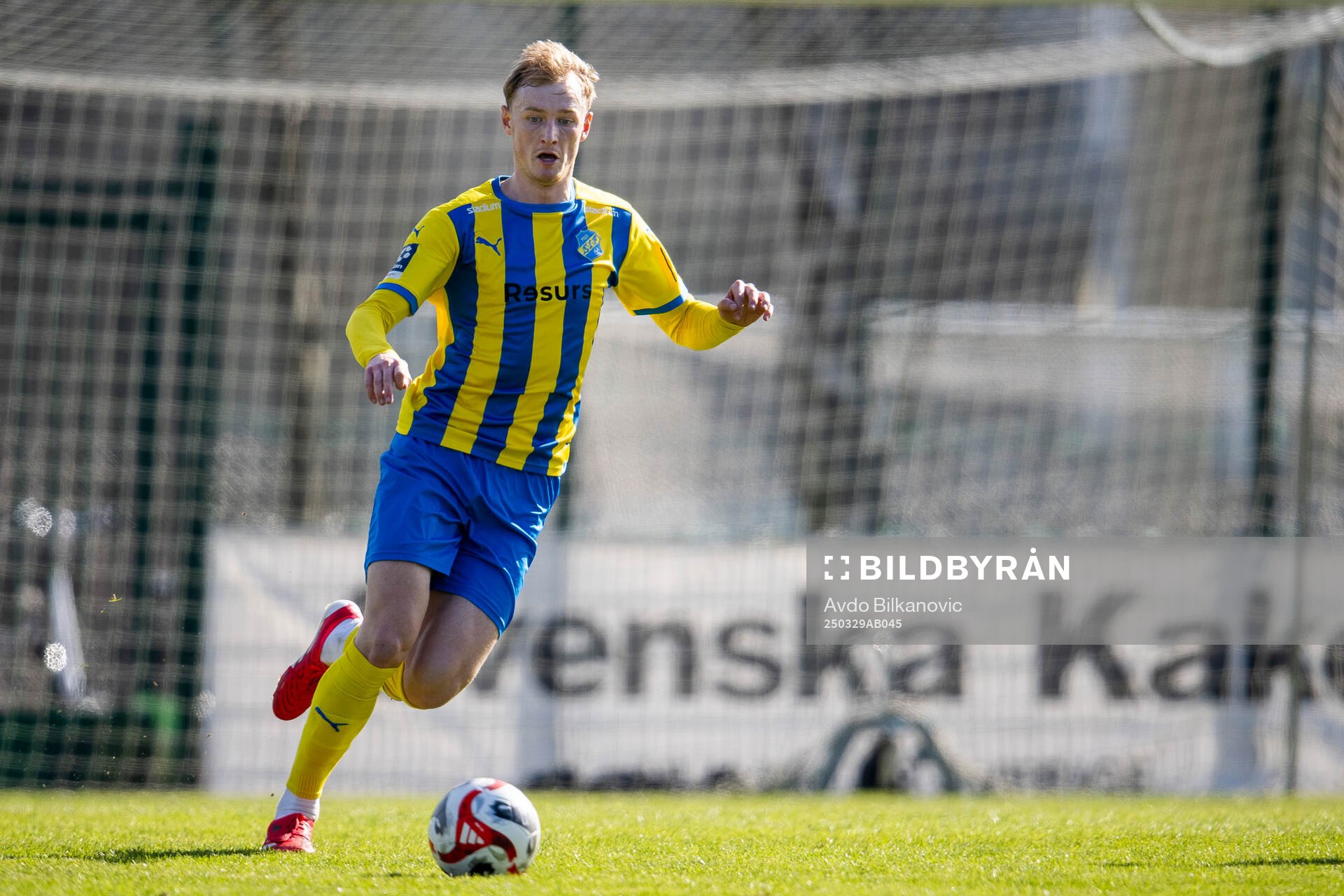Eskilsminnes Henrik Norrby under fotbollsmatchen i Division 1 södra mellan Eskilsminne och Ljungskile SK den 29 mars 2025 i Helsingborg.