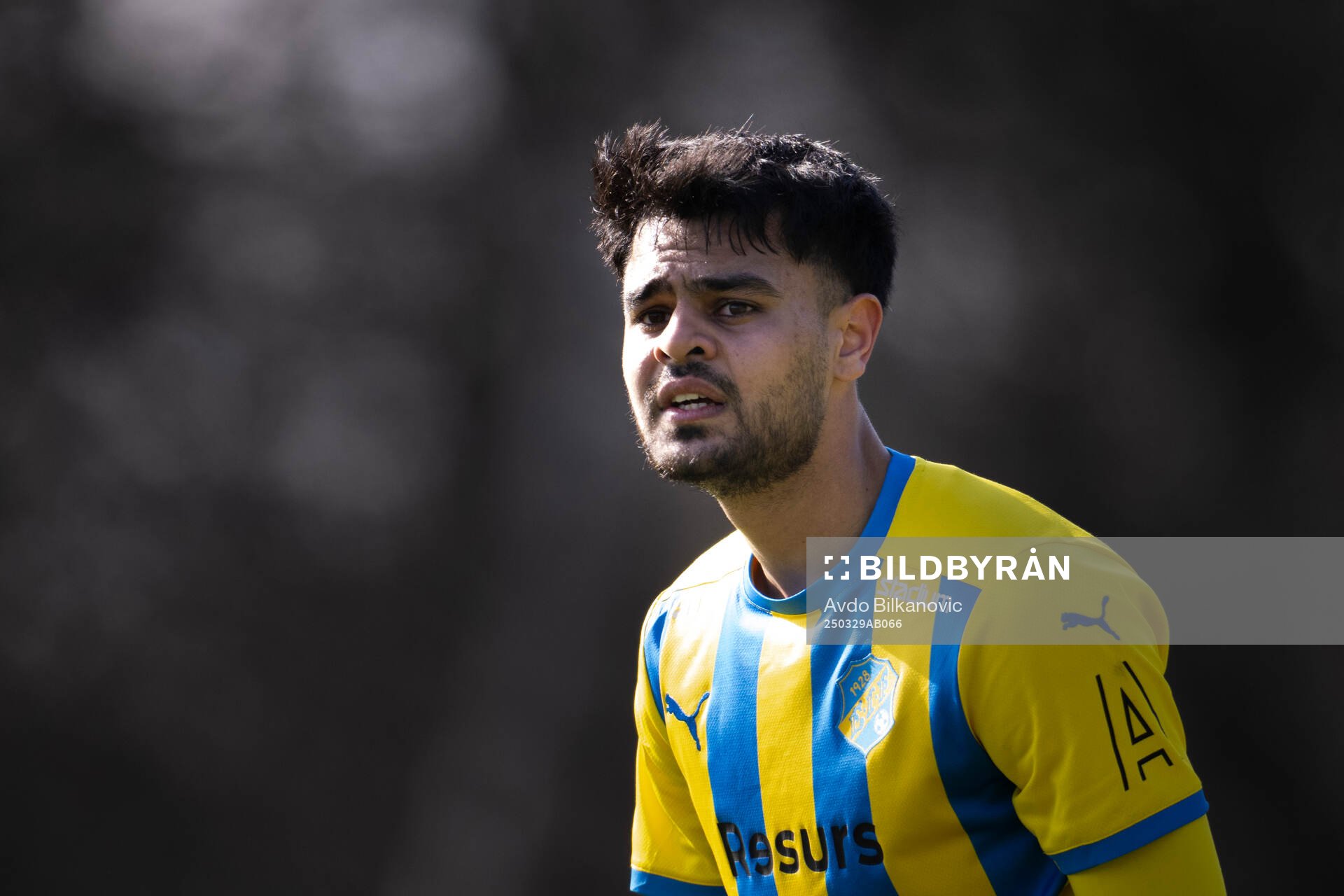 Eskilsminnes Abdul Shahzad under fotbollsmatchen i Division 1 södra mellan Eskilsminne och Ljungskile SK den 29 mars 2025 i Helsingborg.