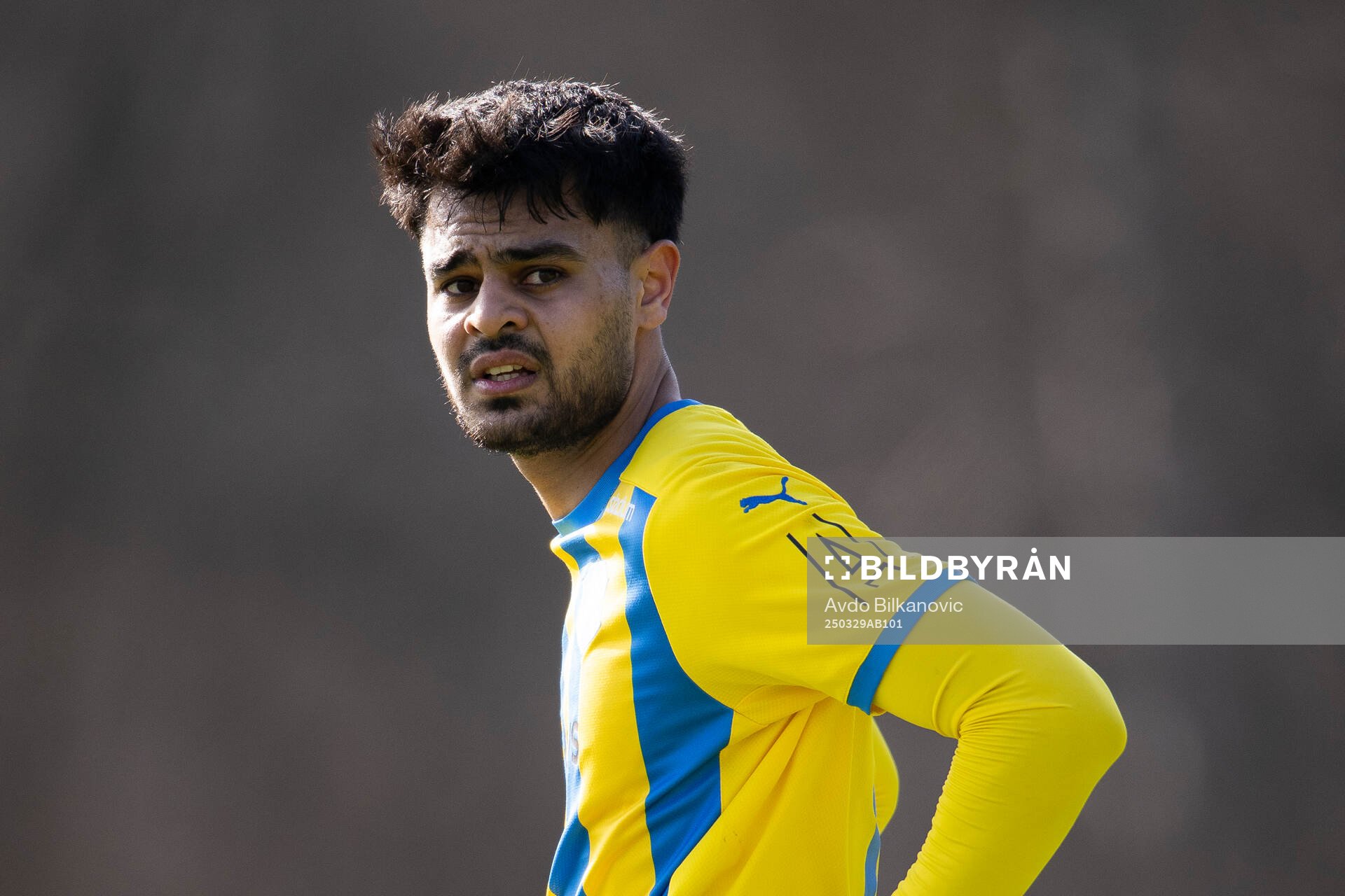 Eskilsminnes Abdul Shahzad under fotbollsmatchen i Division 1 södra mellan Eskilsminne och Ljungskile SK den 29 mars 2025 i Helsingborg.
