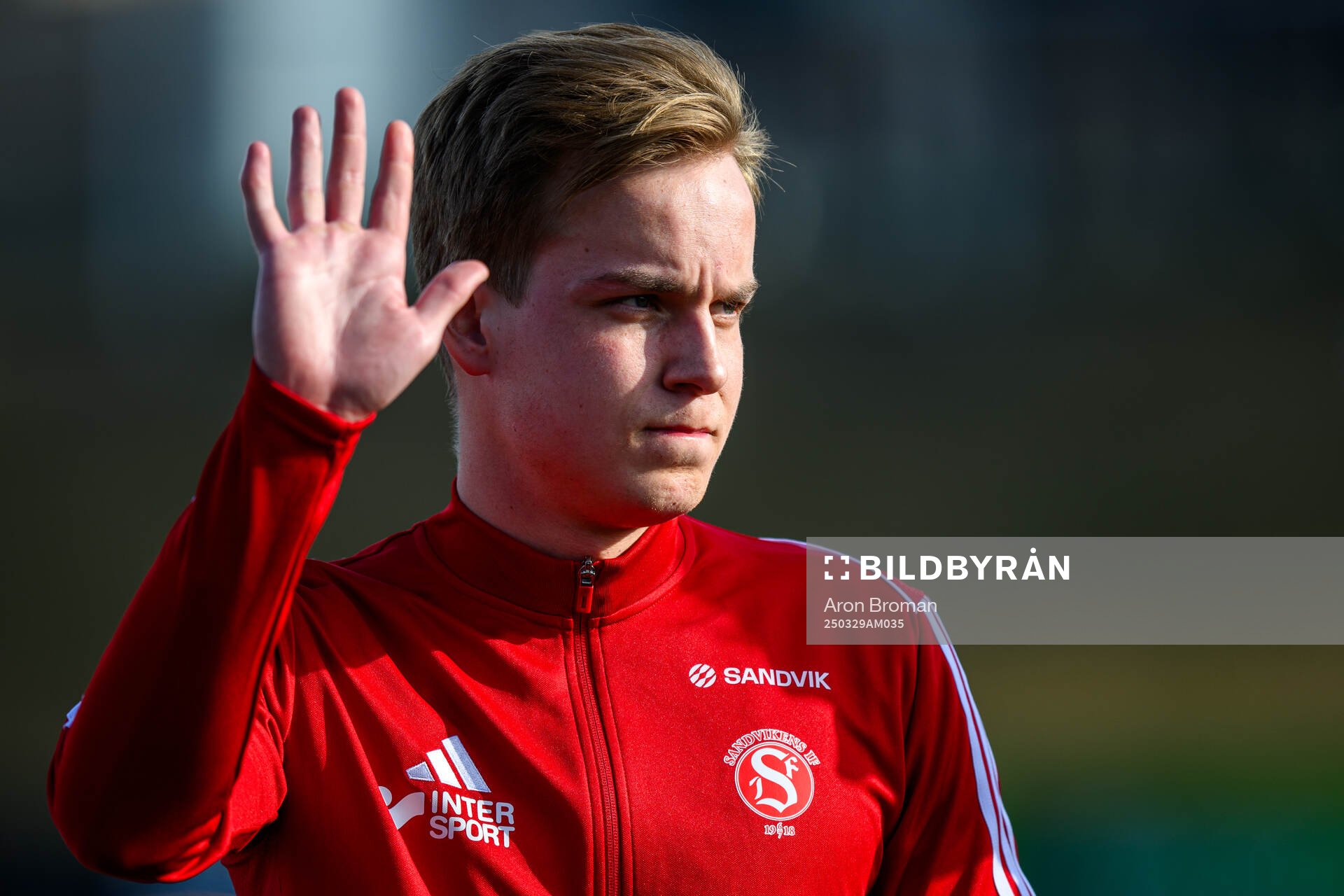 Sandvikens IFs målvakt Hannes Sveijer inför fotbollsmatchen i Superettan mellan Sandvikens IF och Kalmar den 29 mars 2025 i Sandviken. 