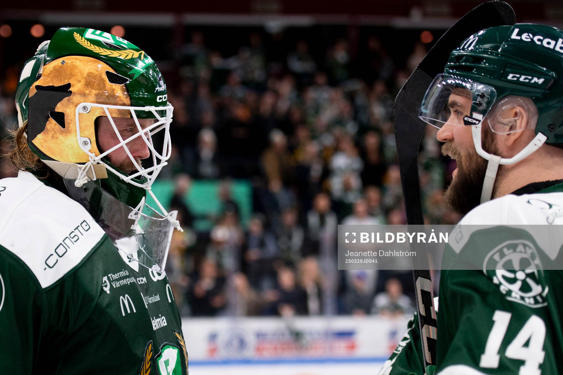 Färjestads målvakt Anders Lindbäck och Henrik Björklund